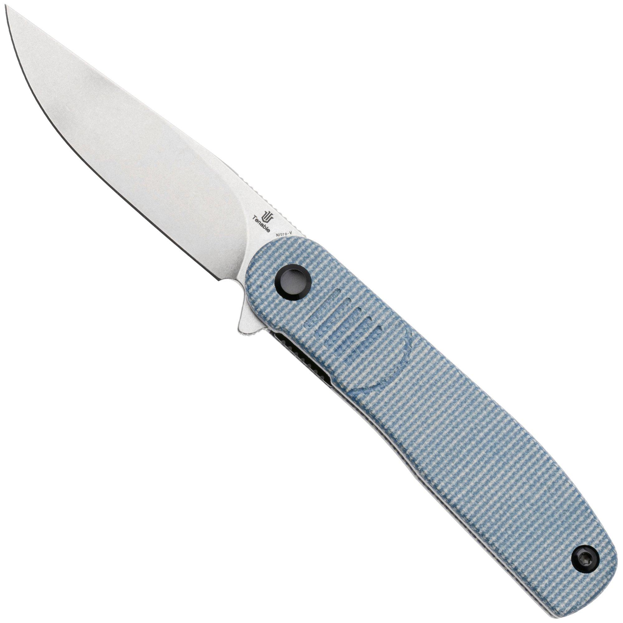 Nóż składany Tenable Knives Einar T2072A2 Stonewashed Nitro-V, Blue Micarta, projekt Justin Lundquist