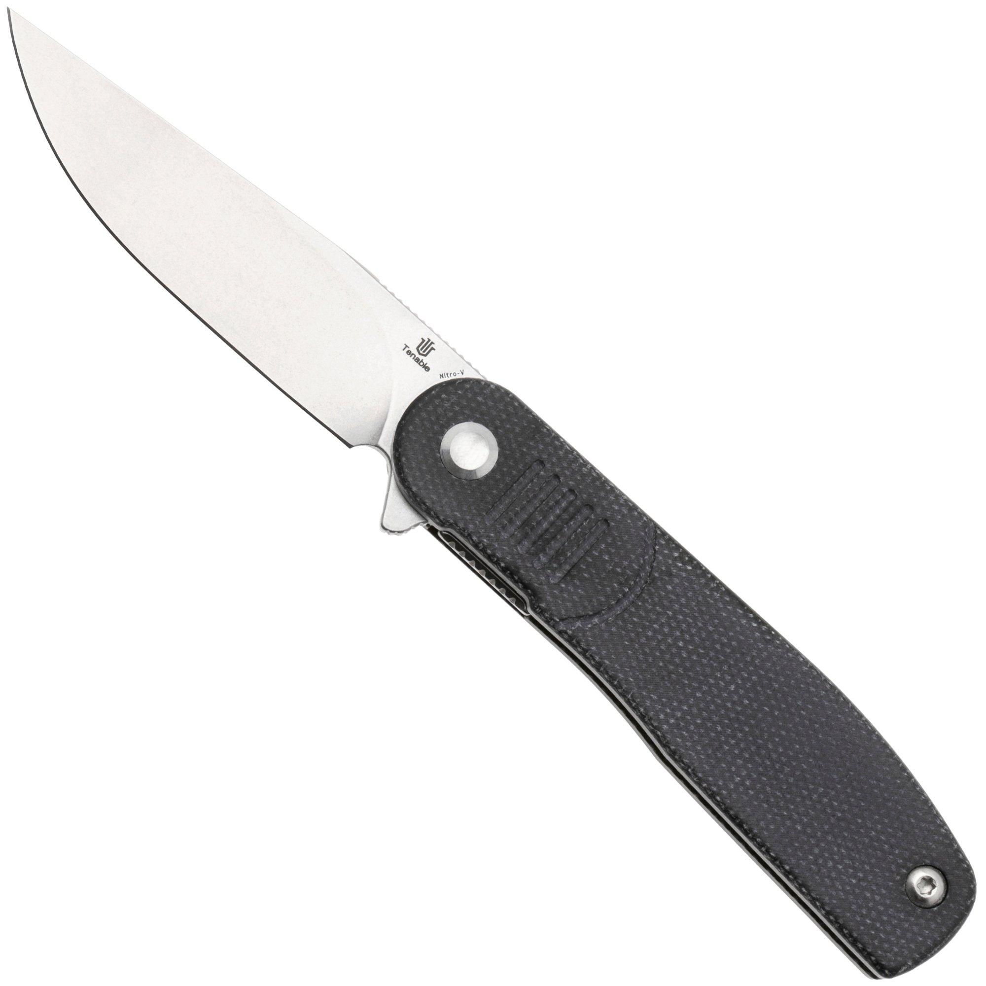 Tenable Knives Einar T2072A3 Stonewashed Nitro-V, Black Micarta, zakmes, Justin Lundquist design