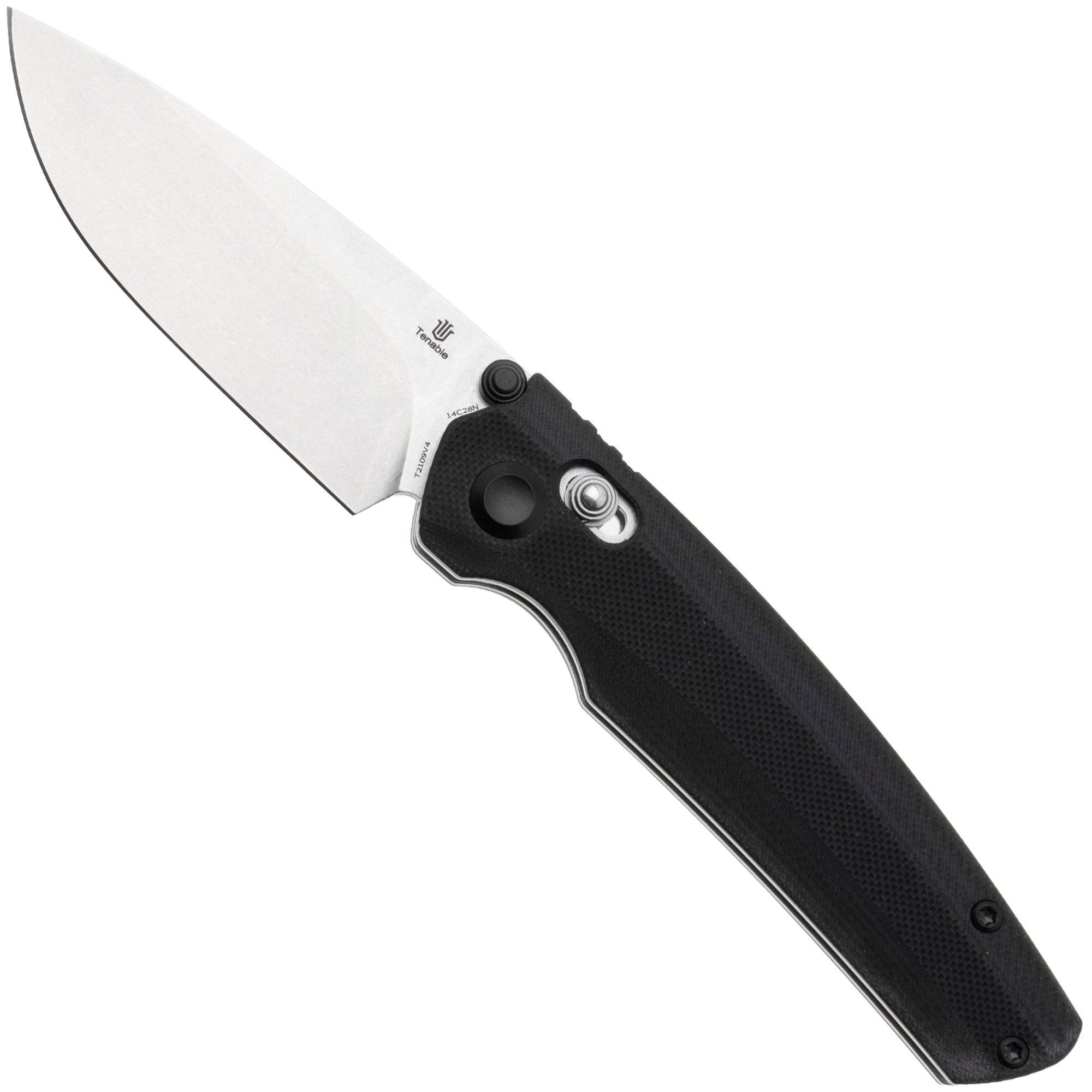 Tenable Knives Raven T2109V4 Stonewashed 14C28N, Black G10, couteau de poche, Black Bird Blades design