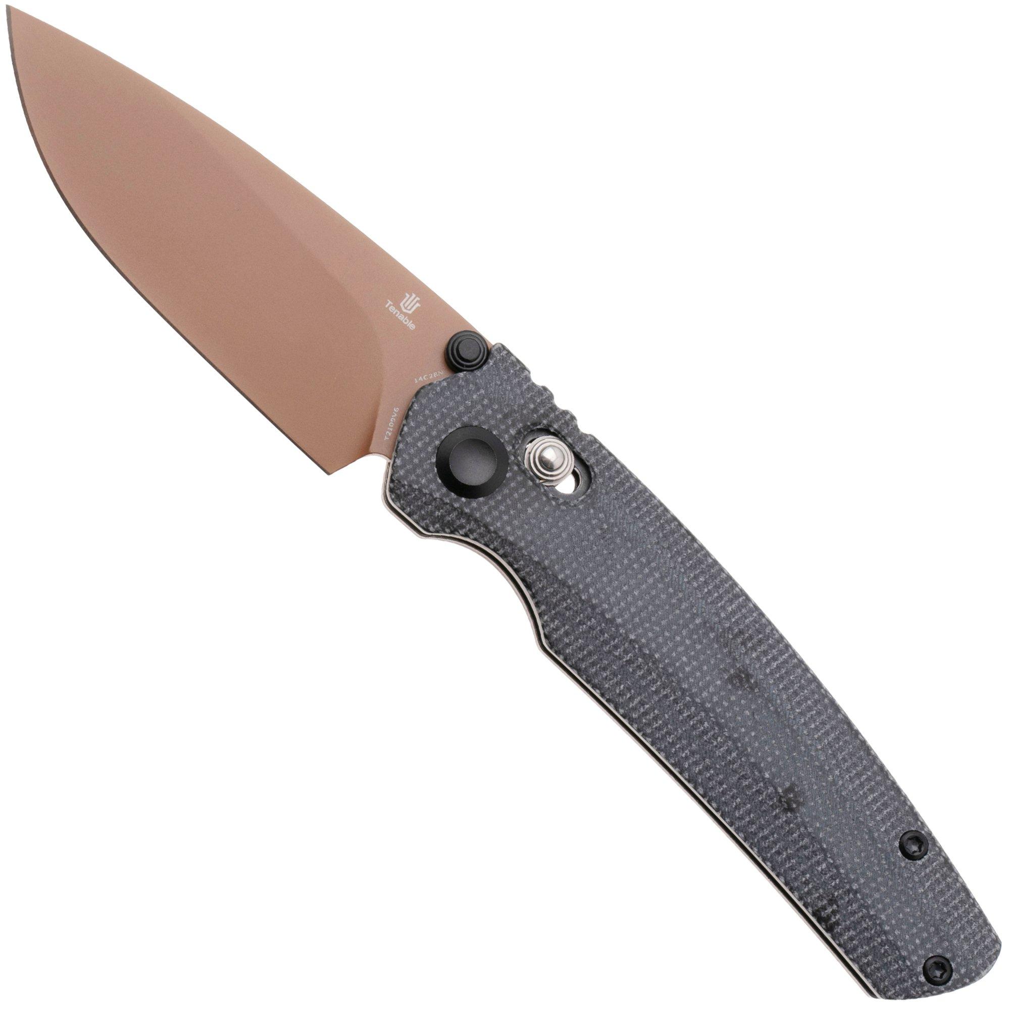 Tenable Knives Raven T2109V6 Rose Gold Coated 14C28N, Black Micarta, zakmes, Black Bird Blades design