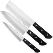 Tojiro Basic TBS-300, conjunto de facas 3 peças, nakiri, santoku, petty