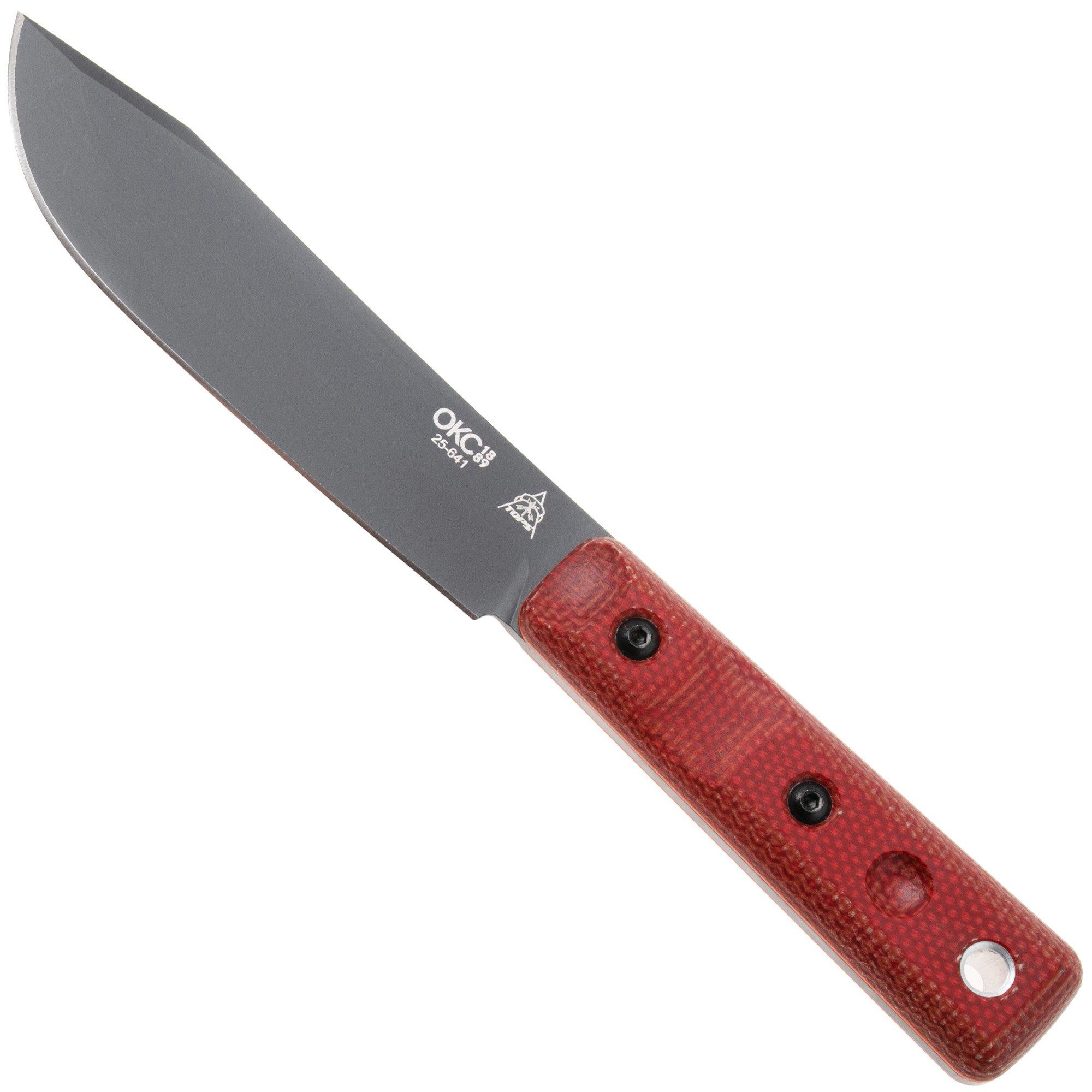 TOPS Knives Ontario XL Hunter ON7026B, Sniper Grey Traction Coated 1095 Carbon Steel, Red Canvas Micarta jachtmes