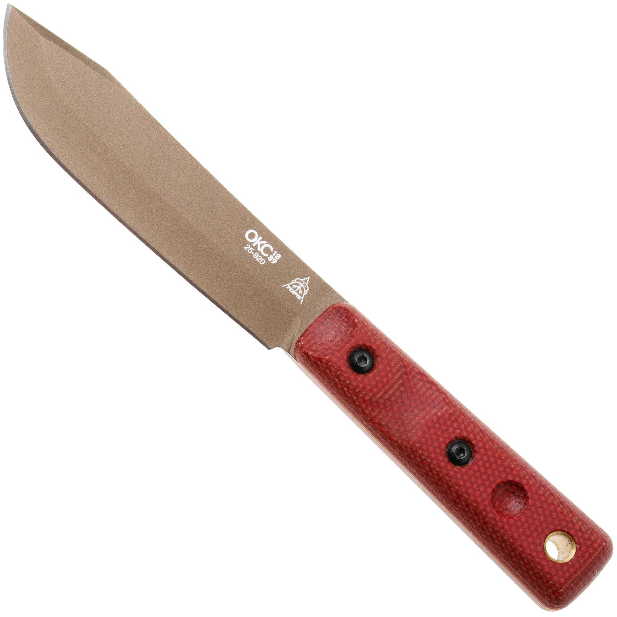 TOPS Knives Ontario XL Hunter ON7026, Midnight Bronze Traction Coated 1095 Carbon Steel, Red Canvas Micarta jachtmes