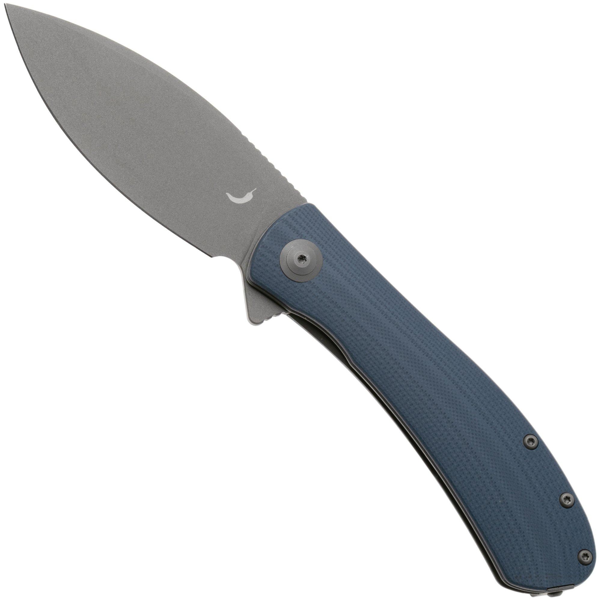 Trollsky Knives Mandu XL, Chili Pepper Team Edition, MT026-XL, Dark Bead Blasted D2, Grey/Blue G10 zakmes