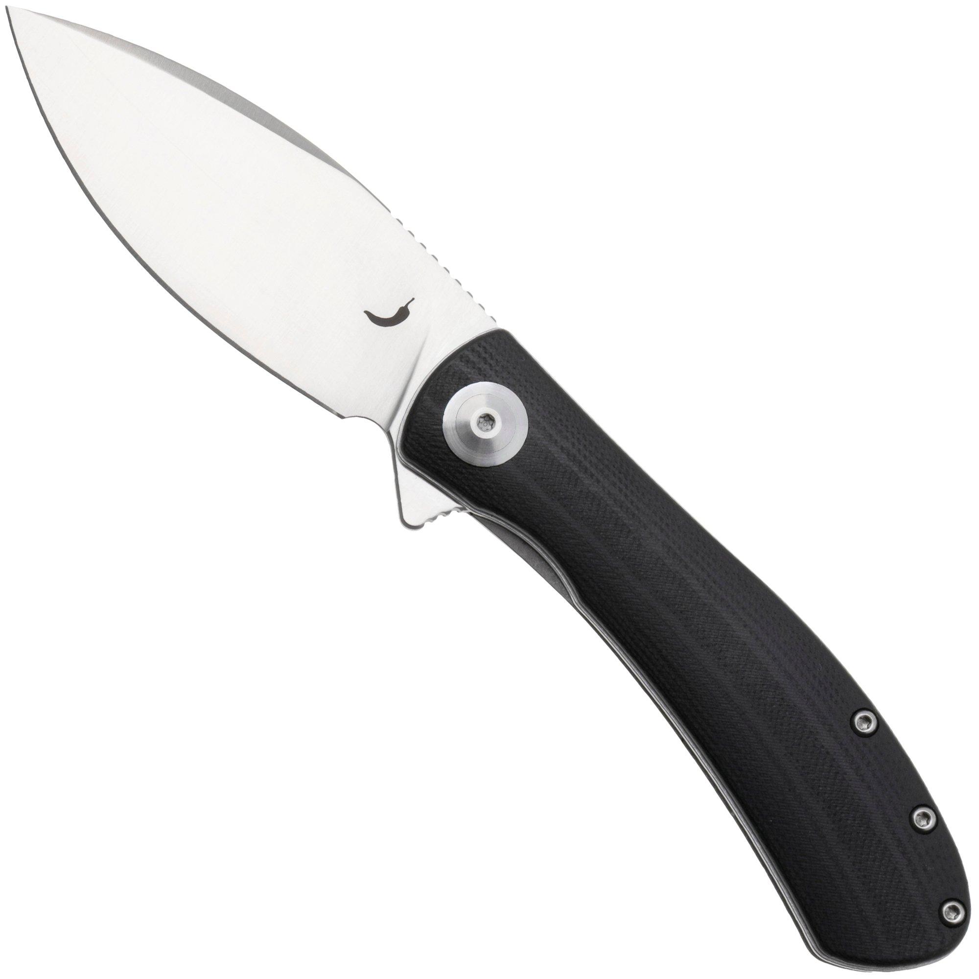 Trollsky Knives Mandu Evo MTE002 Satin 14C28N, Black G10, couteau de poche, Michael Trollsky design