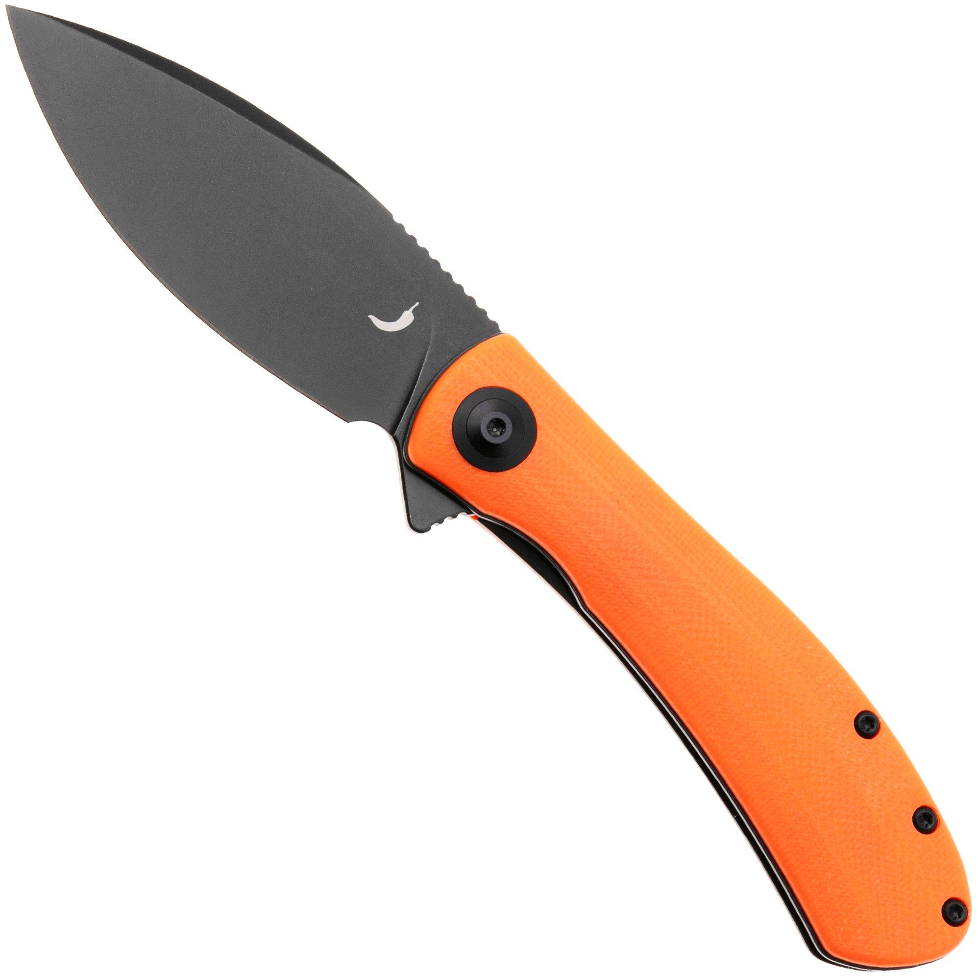 Trollsky Knives Mandu Evo MTE005 Blackwashed 14C28N, Orange G10, couteau de poche, Michael Trollsky design