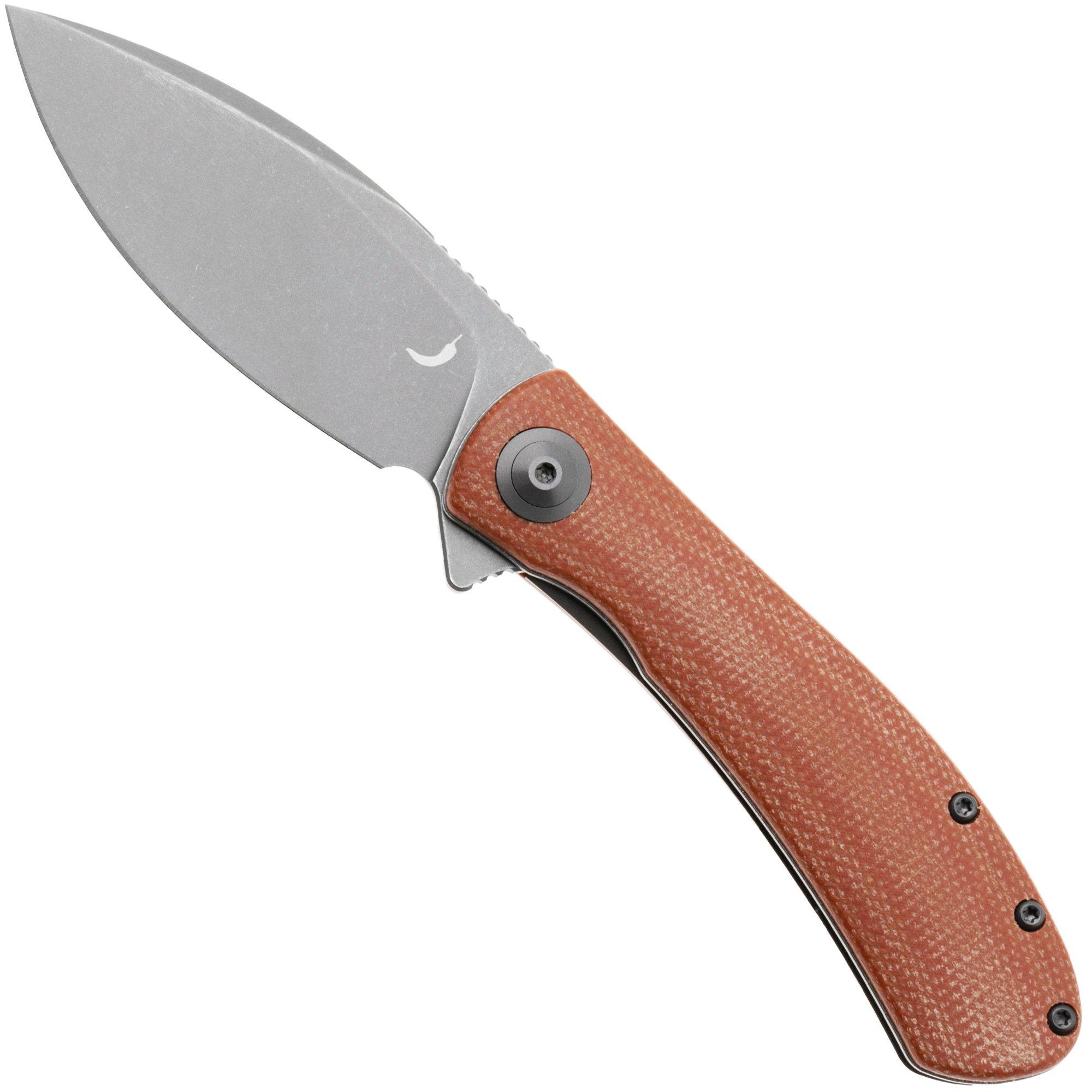Trollsky Knives Mandu Evo MTE006 Stonewashed 14C28N, Brown Micarta, pocket knife, Michael Trollsky design