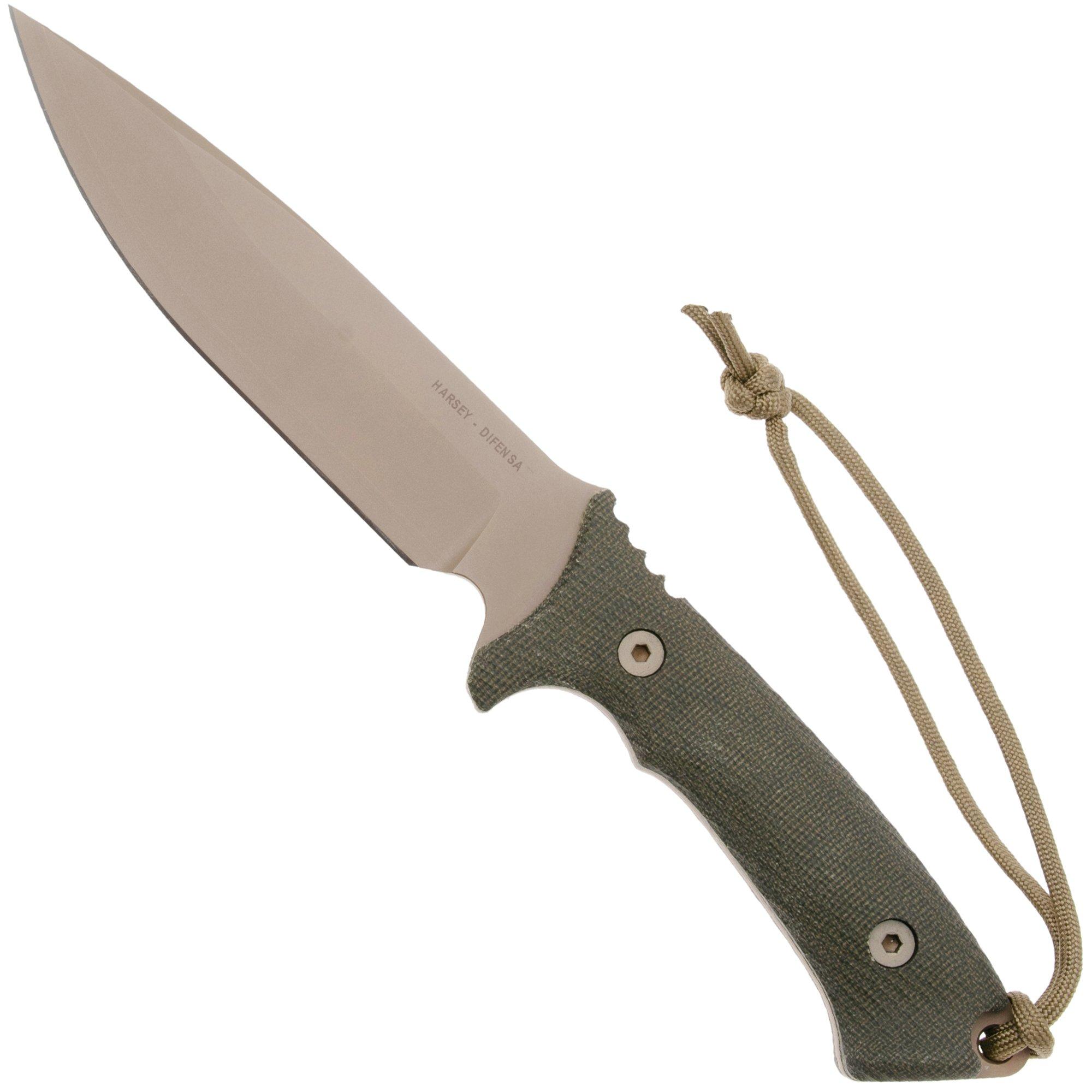Nóż survivalowy Spartan Blades Harsey Difensa SB19DEGRKYTN Flat Dark Earth, Green Micarta, pochwa kydex