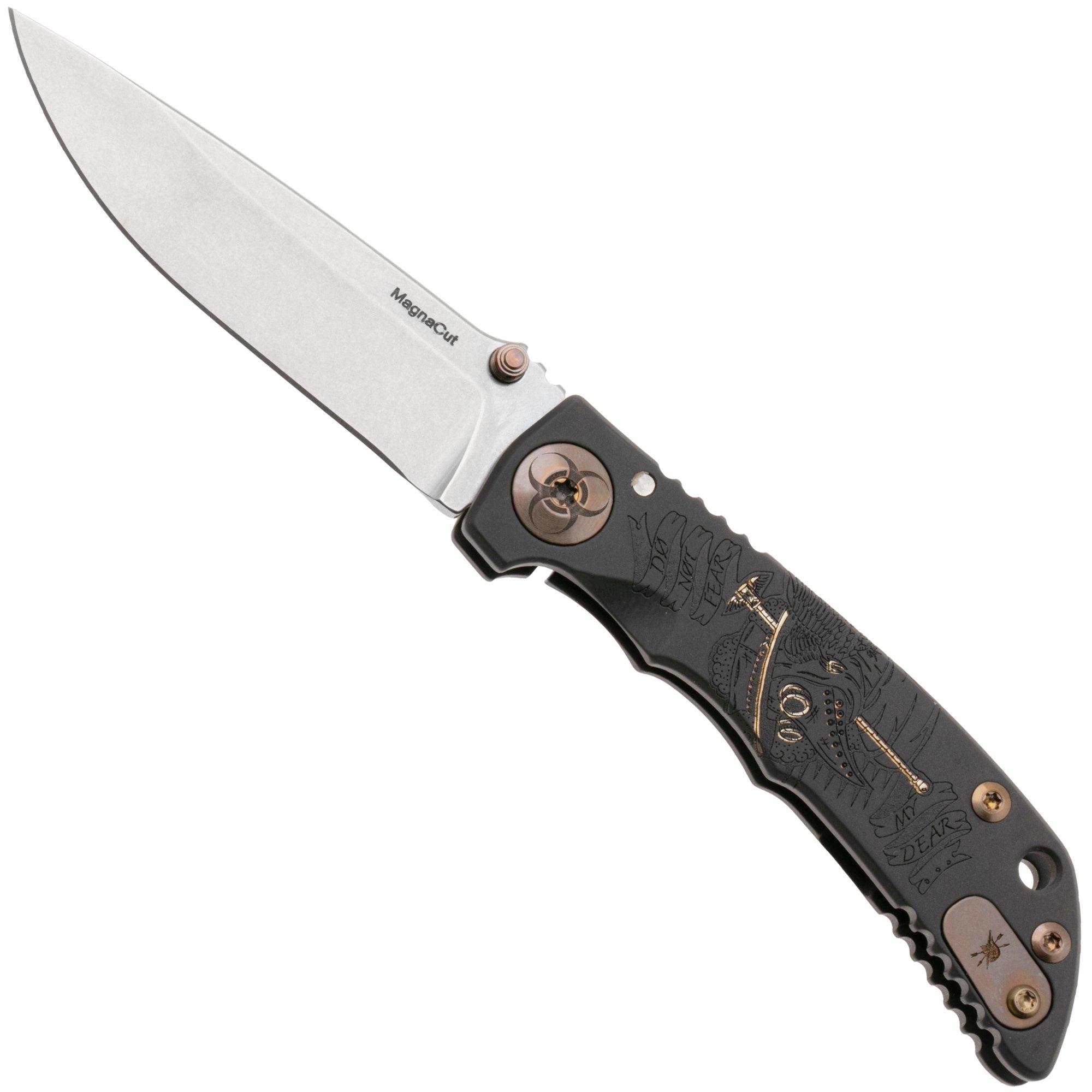 Spartan Harsey Folder 3.25 SF10C-BL-PL, Stonewashed CPM MagnaCut, Plague Doctor Black/Bronze Anodized Titanium pocket knife
