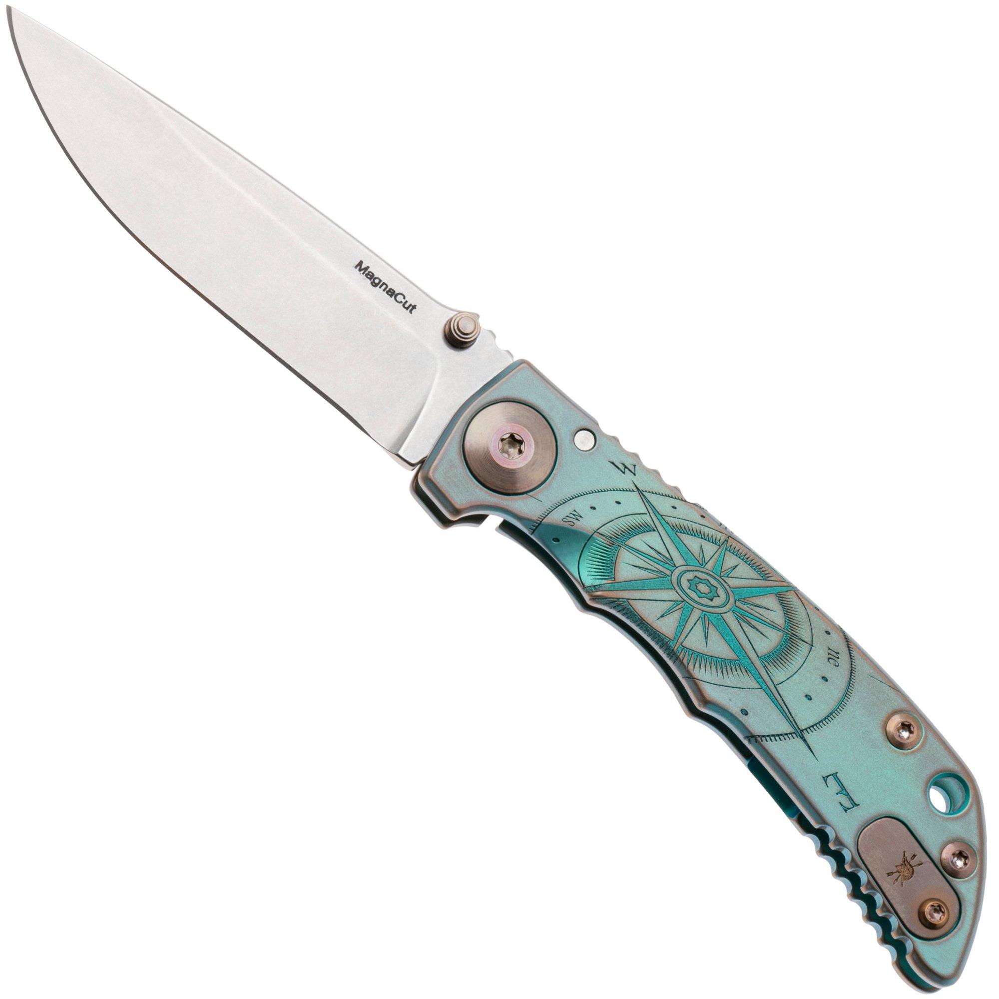 Spartan Harsey Folder 3.25 SF10C-COMPASS, Stonewashed CPM MagnaCut, Compass Green/Bronze Anodized Titanium pocket knife