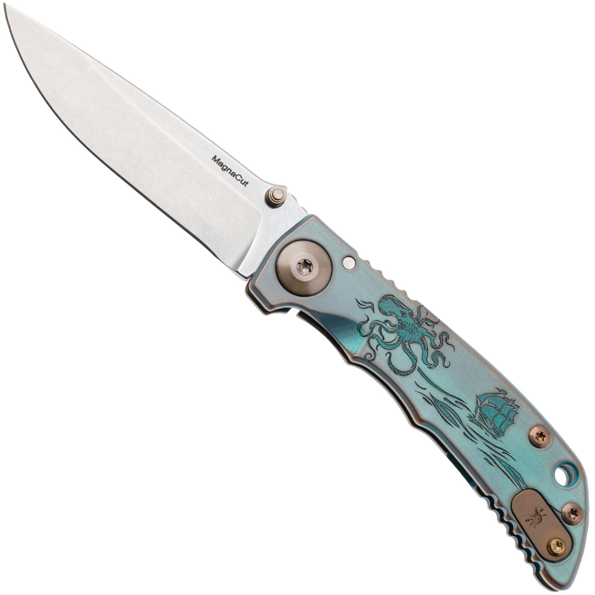 Spartan Harsey Folder 3.25 SF10C-KRAKEN, Stonewashed CPM MagnaCut, Kraken Green/Bronze/Gold Anodized Titanium pocket knife