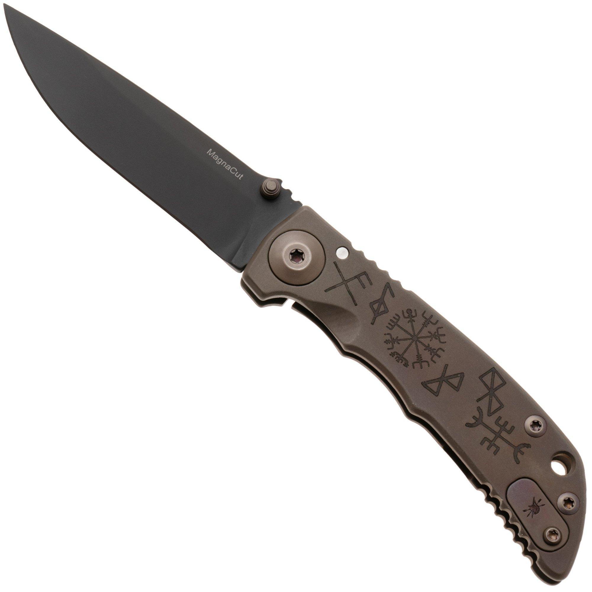 Spartan Harsey Folder 3.25 SF10C-RUN-STAV, PVD CPM MagnaCut, Runes And Staves Brown/Bronze Titanium pocket knife