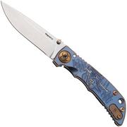 Spartan Harsey Folder 3.25 SF10SWBL-PL-DOC, Stonewashed CPM MagnaCut, Plague Doctor Blue/Bronze Anodized Titanium zakmes