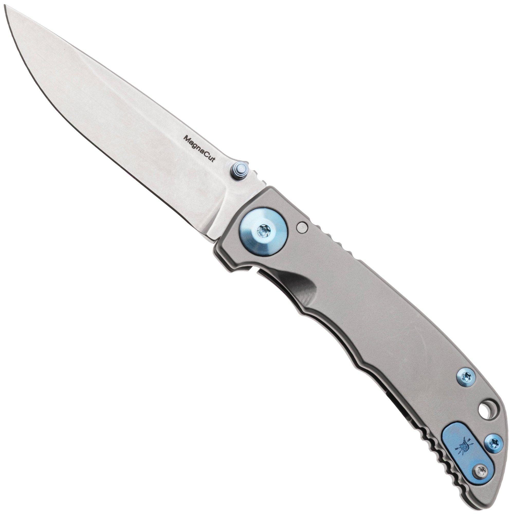 Spartan Harsey Folder 3.25 SF10SWBL, Stonewashed CPM MagnaCut, Blue/Silver Titanium pocket knife