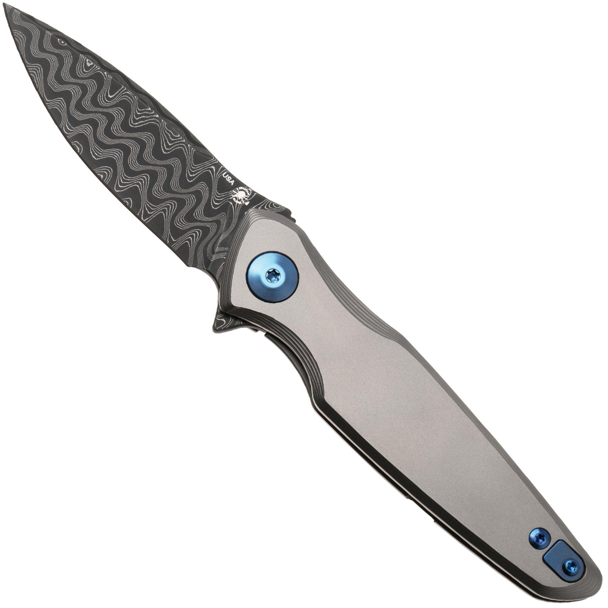Spartan Blades Pandia SF16DMBL Chad Nichols Damascus, Titanium, Blue Hardware, coltellino tascabile