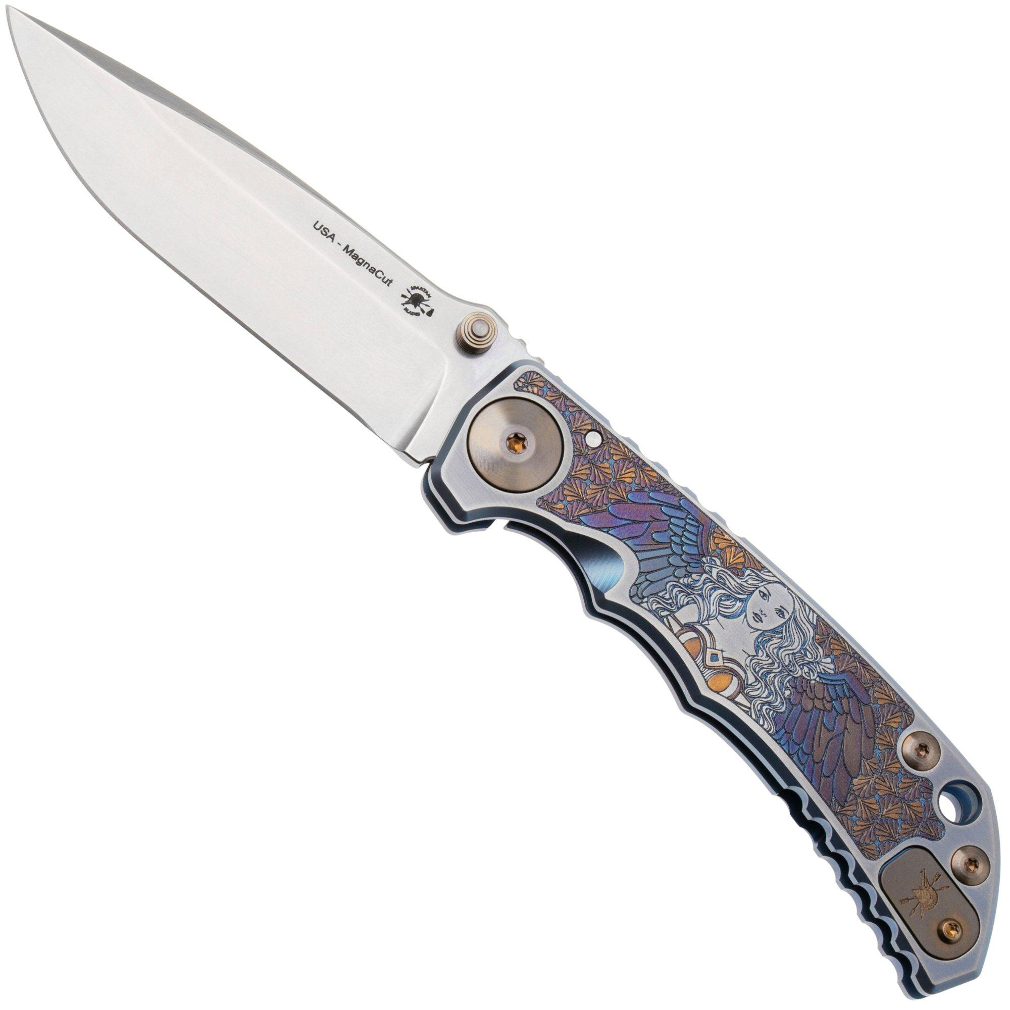 Spartan Blades Harsey Folder Angel USSF5ANGL, Stonewashed MagnaCut, Blue/Gold Titanium, Gold Hardware couteau de poche