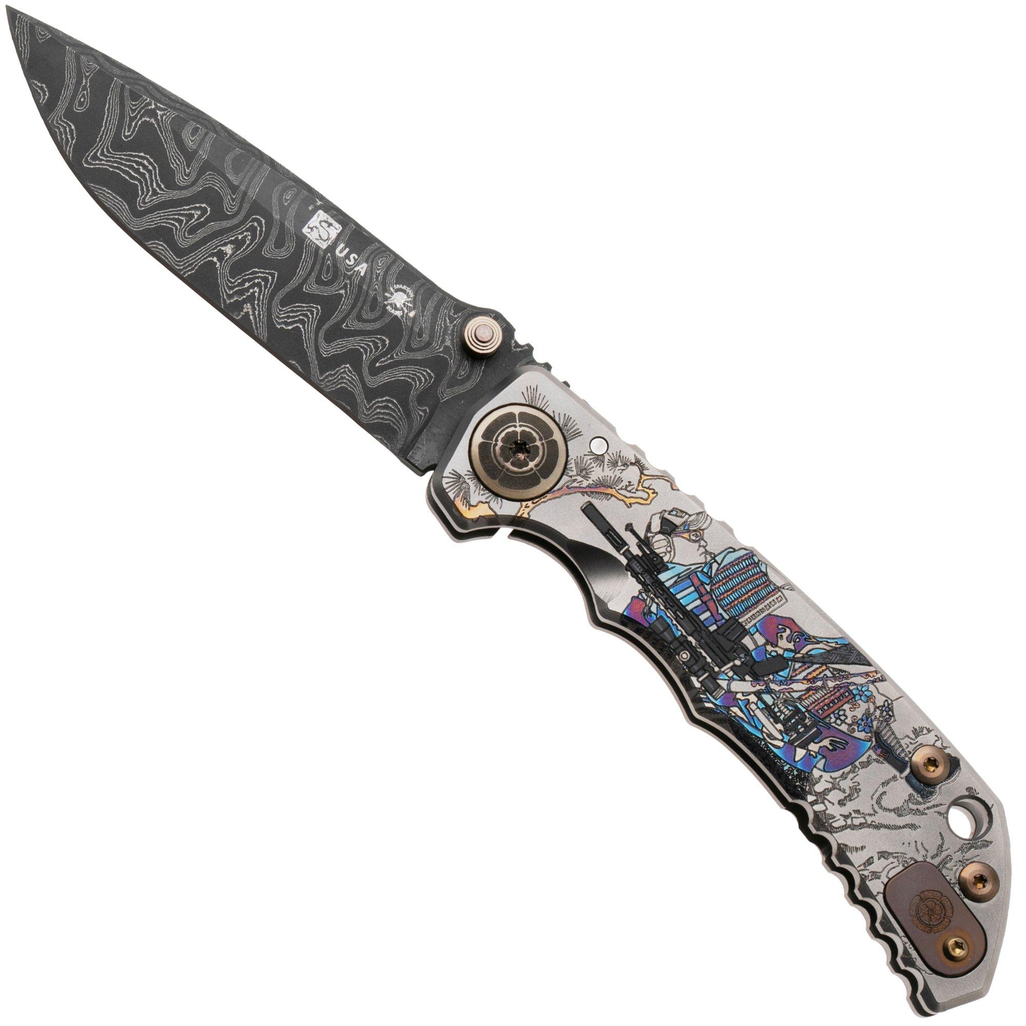 Spartan Blades Harsey Folder, Long Gunner Edition SF5CSDAMLONGGUN, Damascus, Ronin Tactics Titanium pocket knife, Bill Harsey design