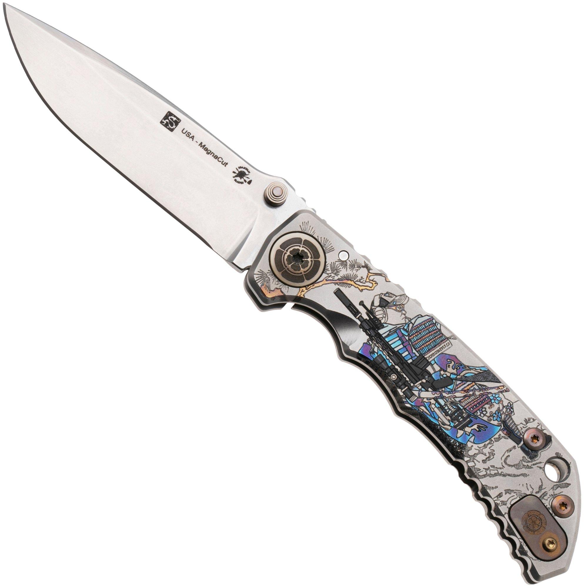 Spartan Blades Harsey Folder, Long Gunner Edition SF5CSLONGGUN, Satin CPM MagnaCut, Ronin Tactics Titanium pocket knife, Bill Harsey design