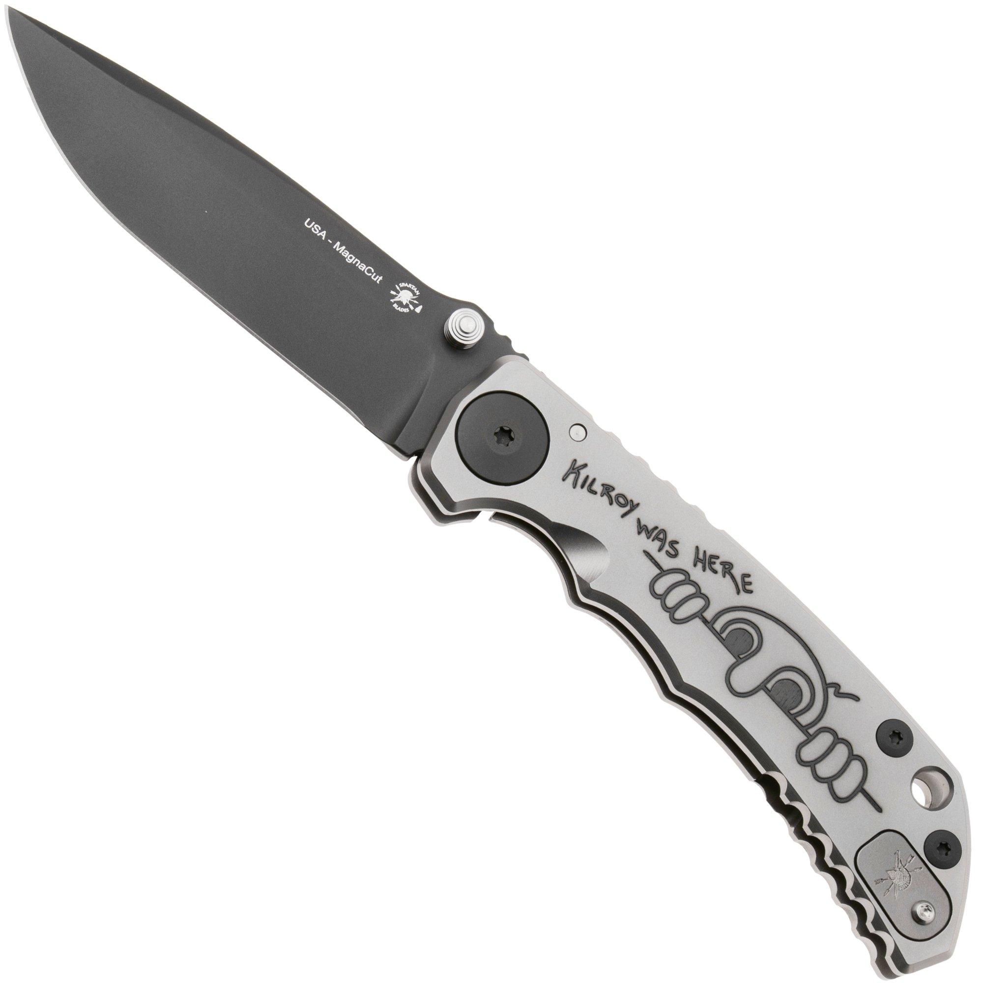 Spartan Blades Harsey Folder Kilroy USSF5KILR, PVD MagnaCut, Silver Titanium, Black Hardware Taschenmesser