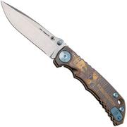 Spartan Blades Harsey Folder King Tut USSF5KTUT, Stonewashed MagnaCut, Gold Titanium, Blue Hardware pocket knife
