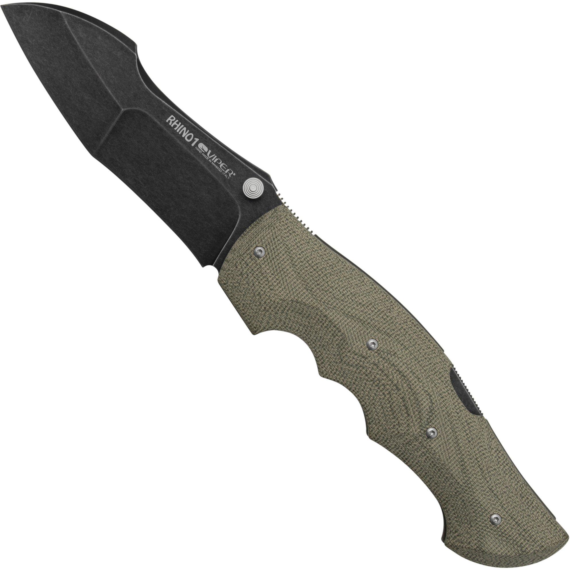 Nóż składany Viper Rhino 1, V5905CV, Blackwash Elmax, Green Canvas Micarta, projekt Fabrizio Silvestrelli