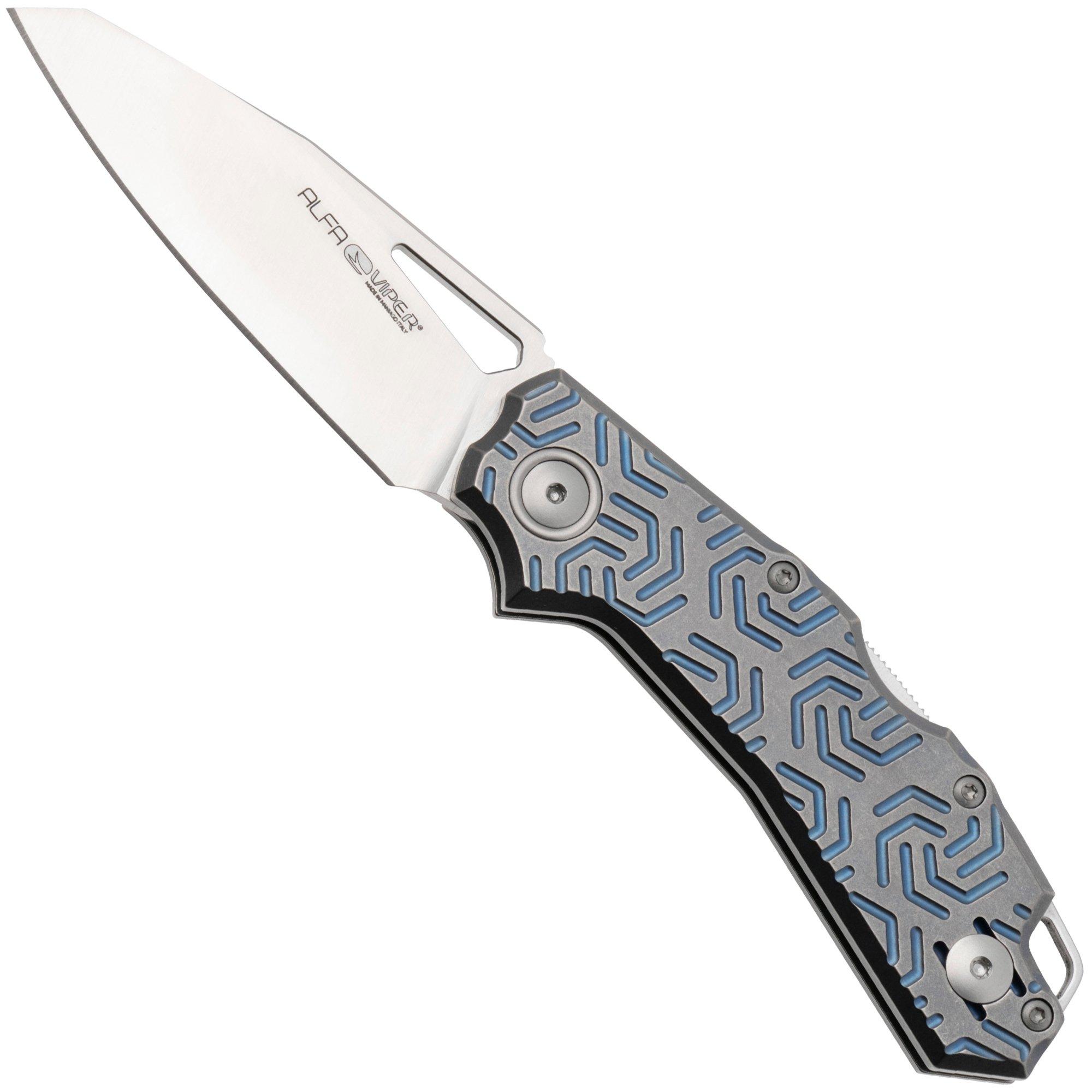 Viper Alfa V6020TI3DBL, Satin CPM MagnaCut, Grey/Blue 3D Titanium Taschenmesser, Simone Tonolli Design