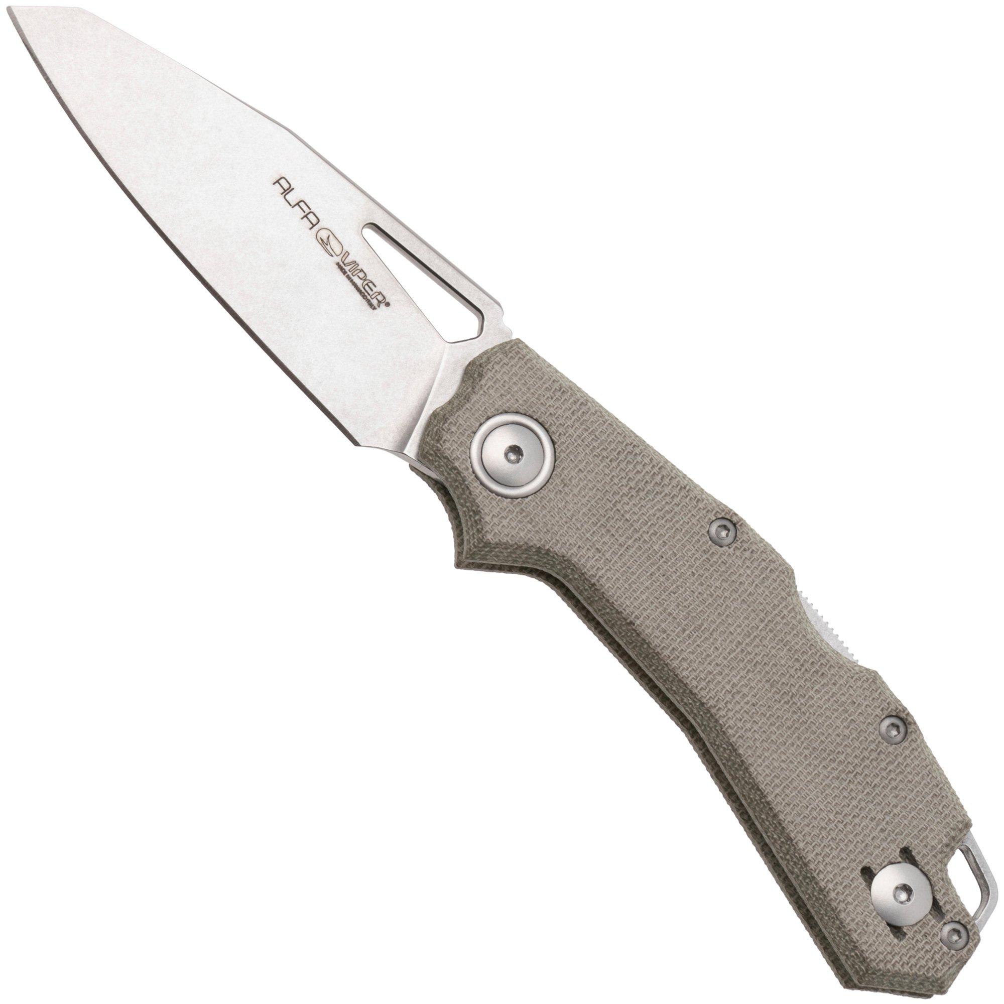 Viper Alfa V6022CG, Stonewashed CPM MagnaCut, Green Micarta couteau de poche, Simone Tonolli design