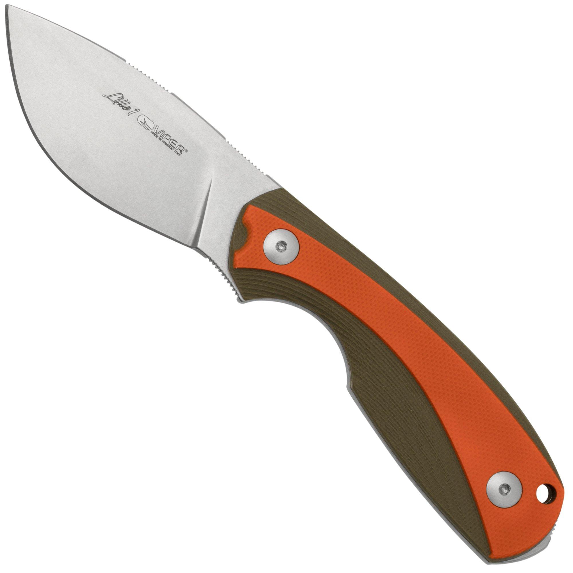 Viper Lille 1, VT4022GGO, Stonewash Elmax, Green & Orange G10 feststehendes Messer, Jesper Voxnaes Design