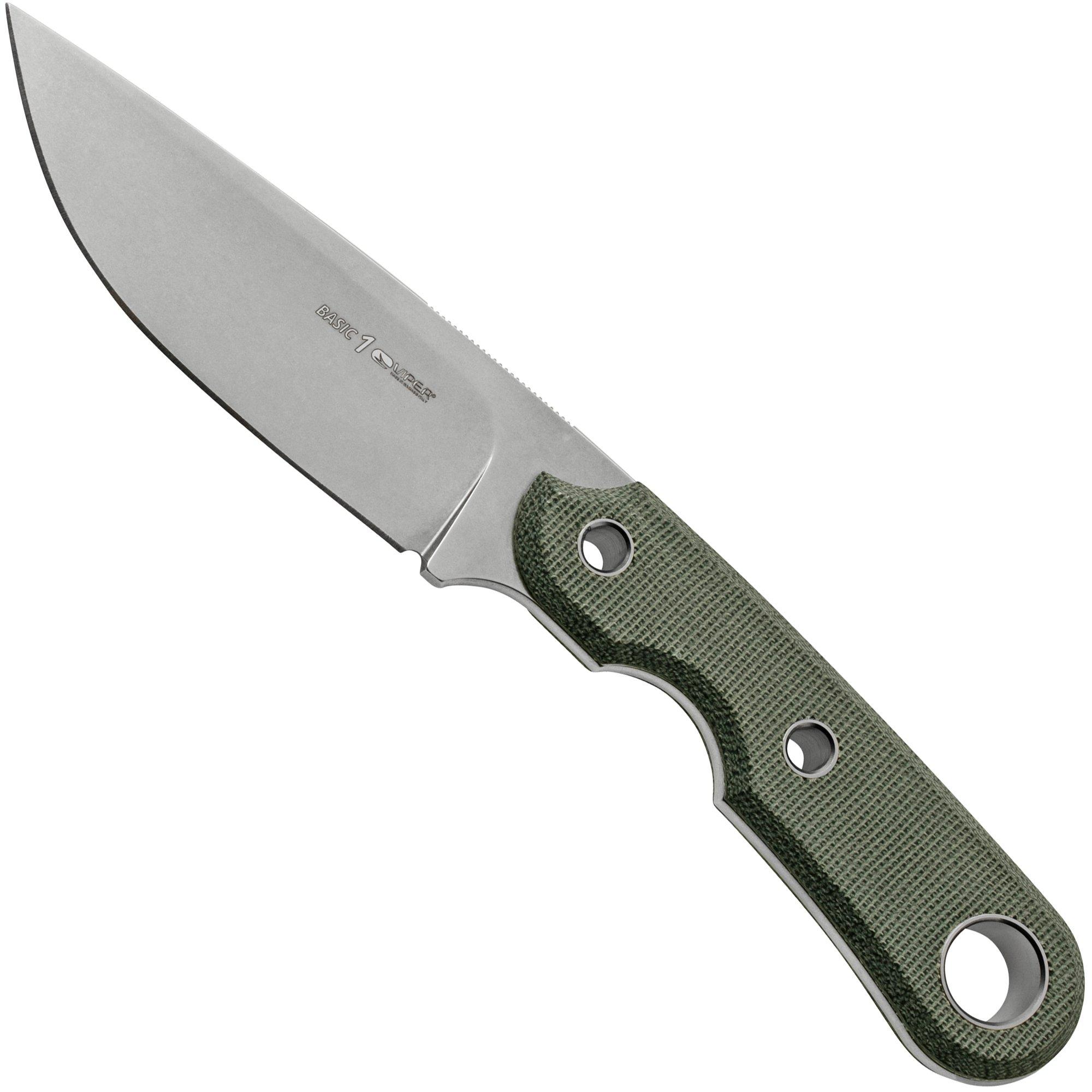 Viper Basic 1 VT4028CB, D2 Droppoint Stonewashed, Black Canvas Micarta , feststehendes Messer