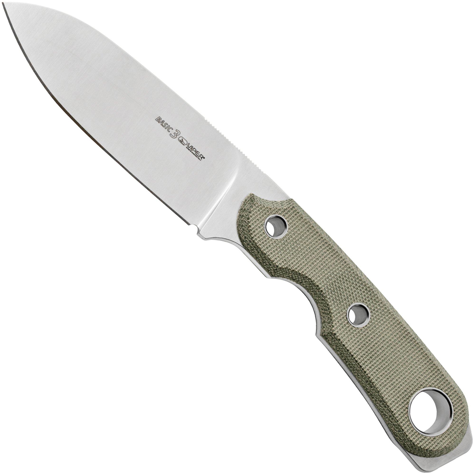 Nóż z głownią stałą Viper Basic 3 VT4034CG MagnaCut Spear Point Satin, Green Canvas Micarta