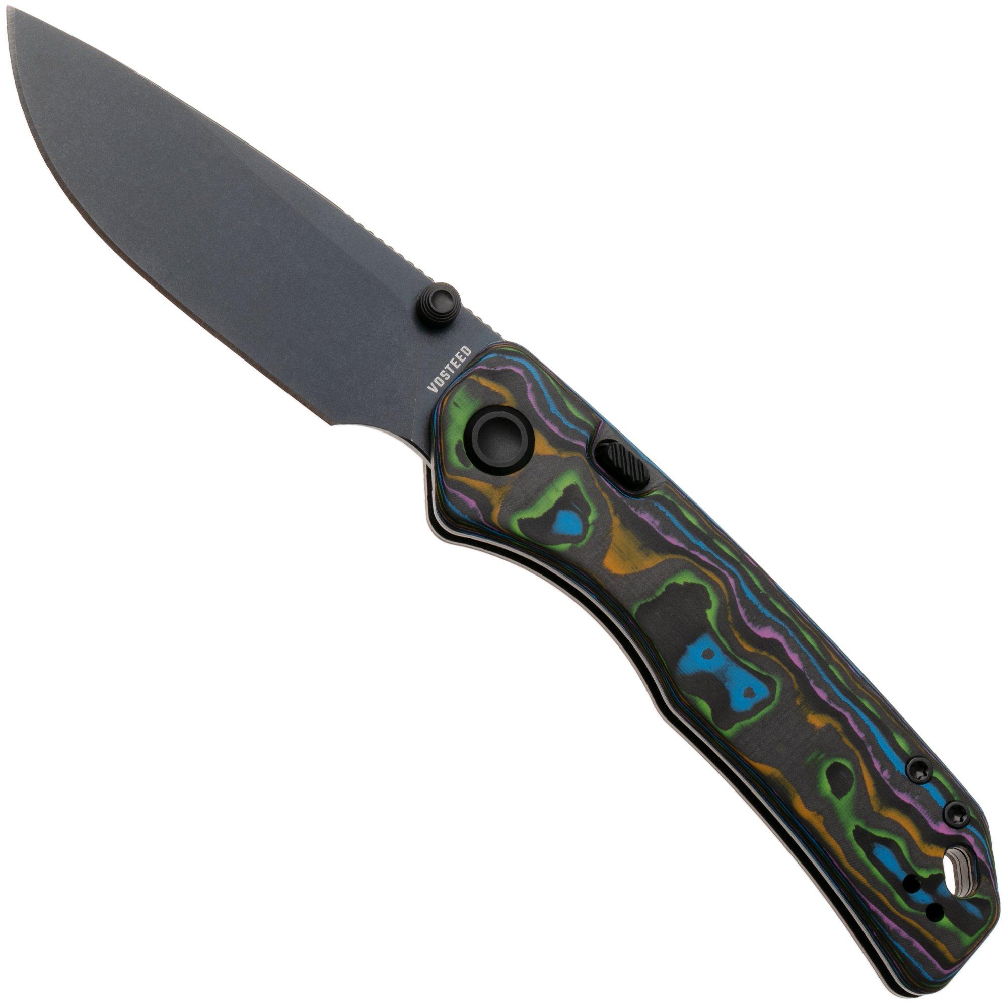 Vosteed Marten 330 A1618 Blue Stonewashed 154CM, Neon Topo Carbon Fiber, zakmes