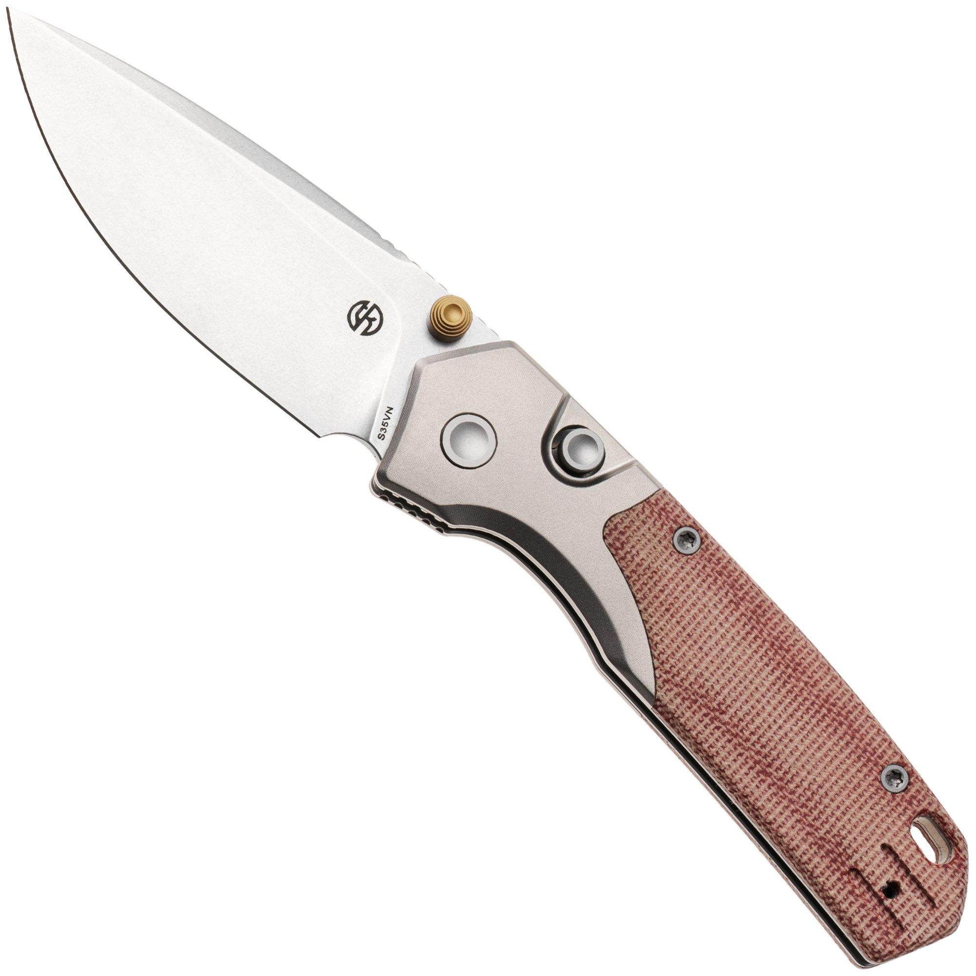 Vosteed Psyop 299 A2217 Stonewashed S35VN, Red Norplex UltreX Micarta & Titanium Bolster, zakmes, Tuffknives design