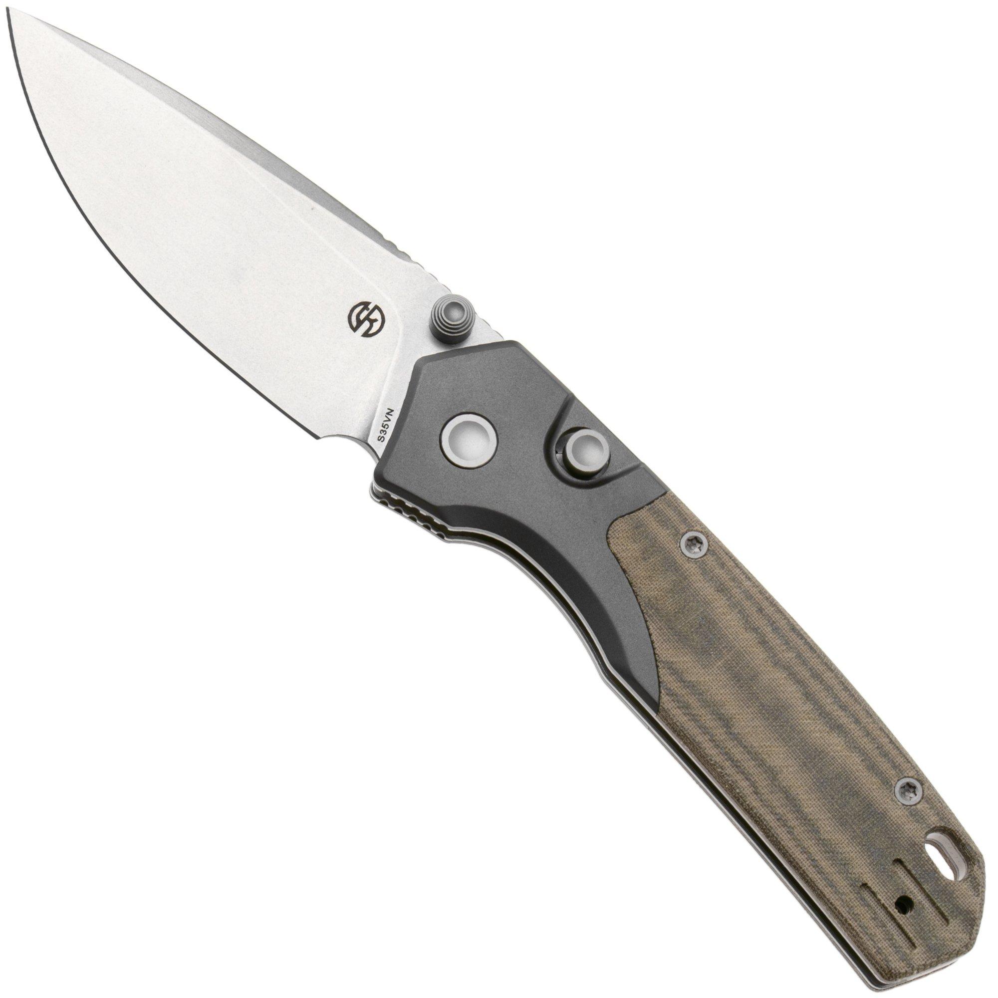 Vosteed Psyop 299 A2220 Stonewashed S35VN, Green Norplex UltreX Micarta & Titanium Bolster, Taschenmesser, Tuffknives Design