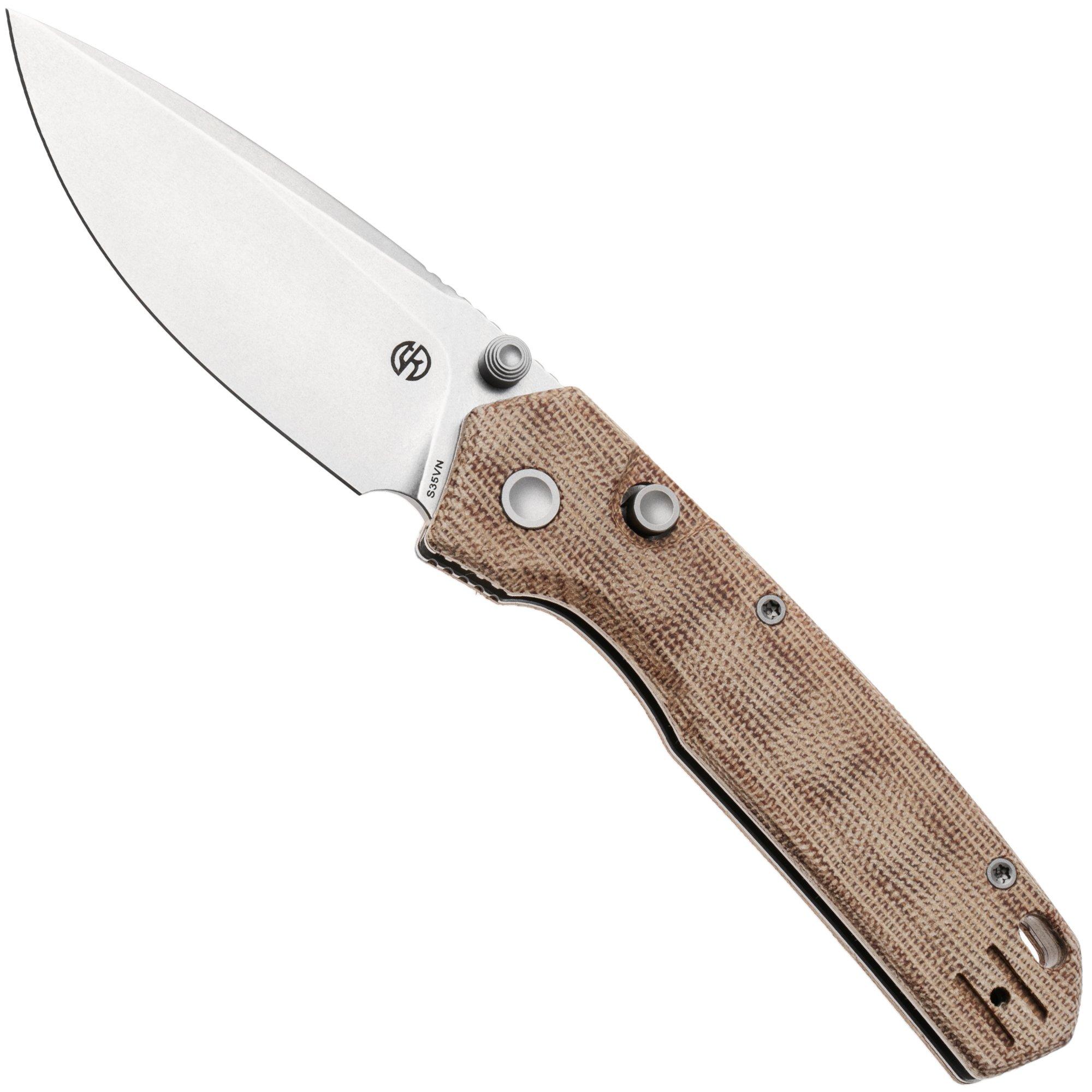 Vosteed Psyop 299 A2229 Stonewashed S35VN, Natural Norplex UltreX Micarta, zakmes, Tuffknives design