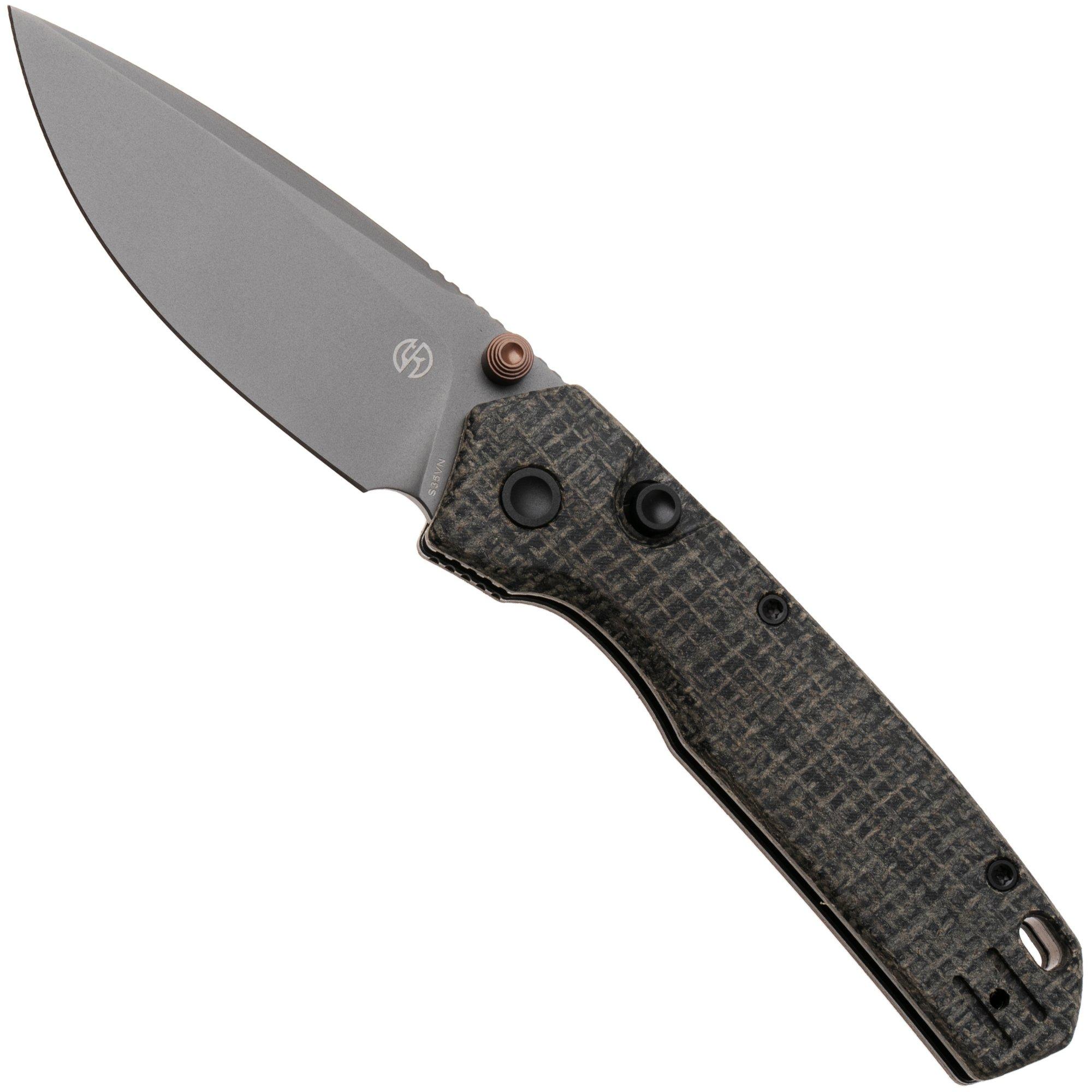 Vosteed Psyop 299 A2230 Gray S35VN, Gray Norplex UltreX Micarta, zakmes, Tuffknives design