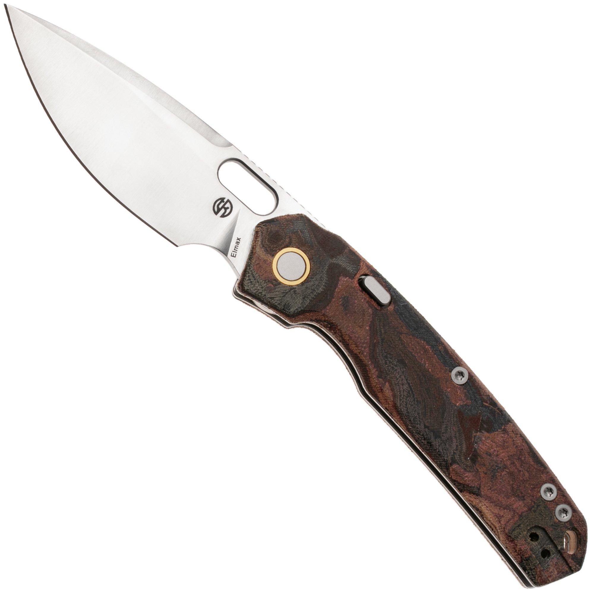 Vosteed Psyop A2234 Satin Elmax, Red Current Micarta, zakmes, Tuffknives design