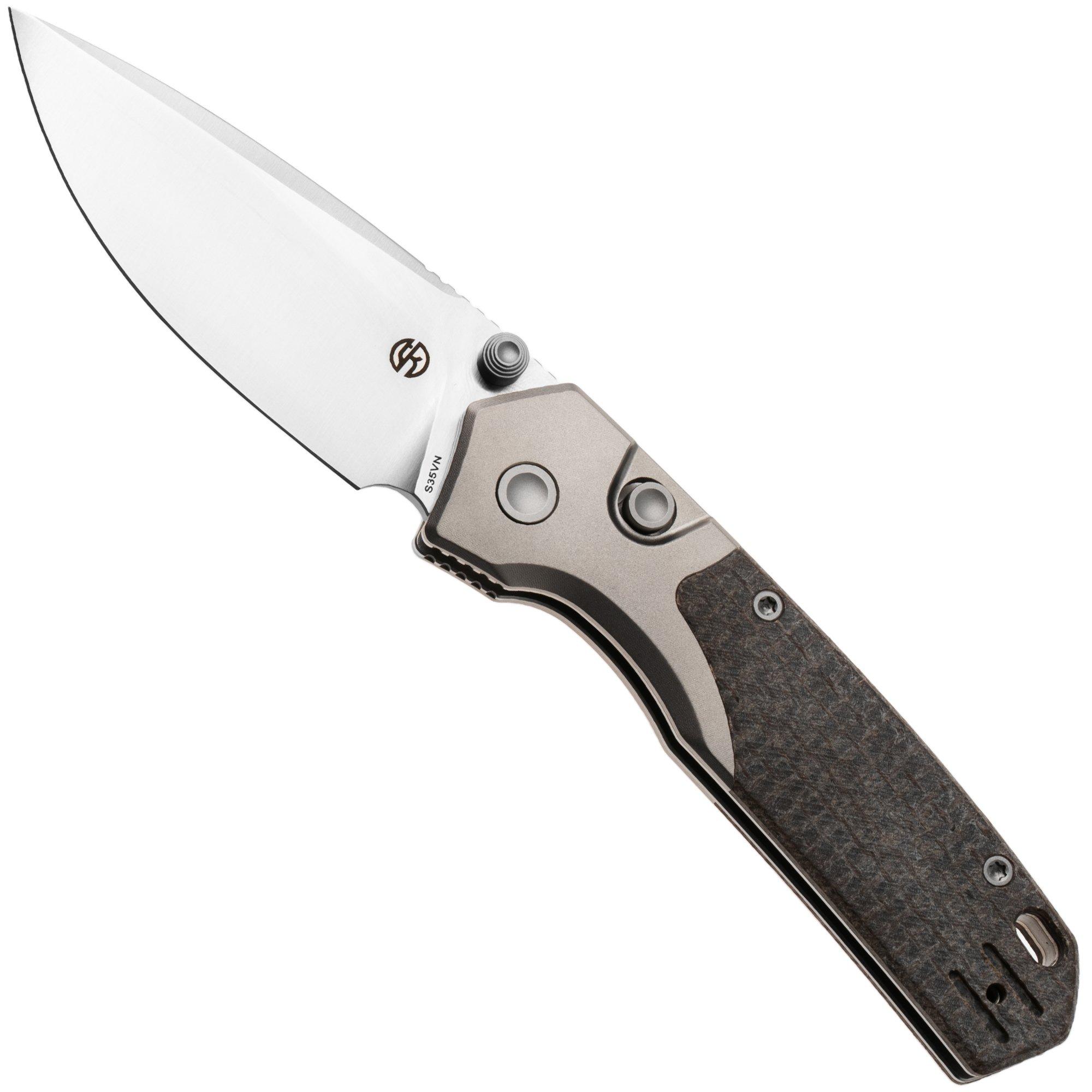 Vosteed Psyop 299 A2238 Satin S35VN, Brown Glow In The Dark Micarta & Titanium Bolsters, zakmes, Tuffknives design