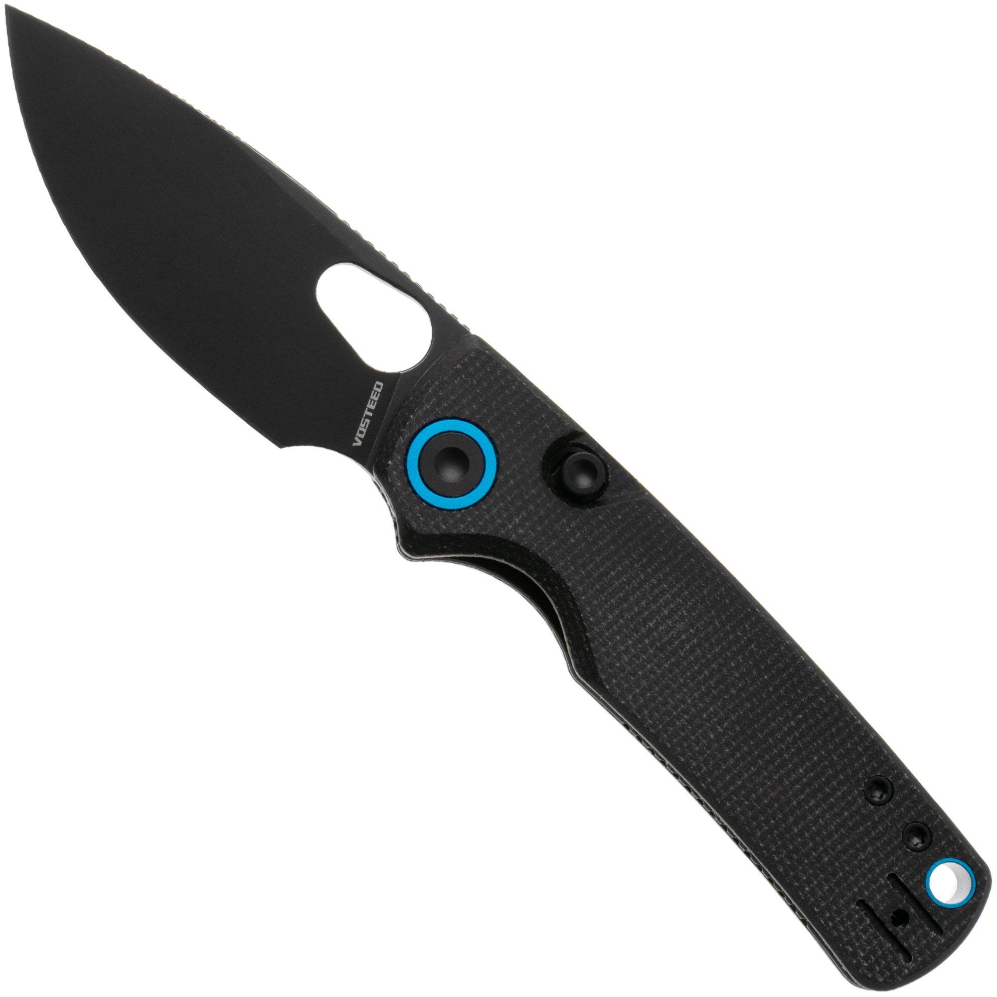 Vosteed Porcupine A2601 Blackwashed 14C28N, Black Micarta, couteau de poche, Yue Dong design