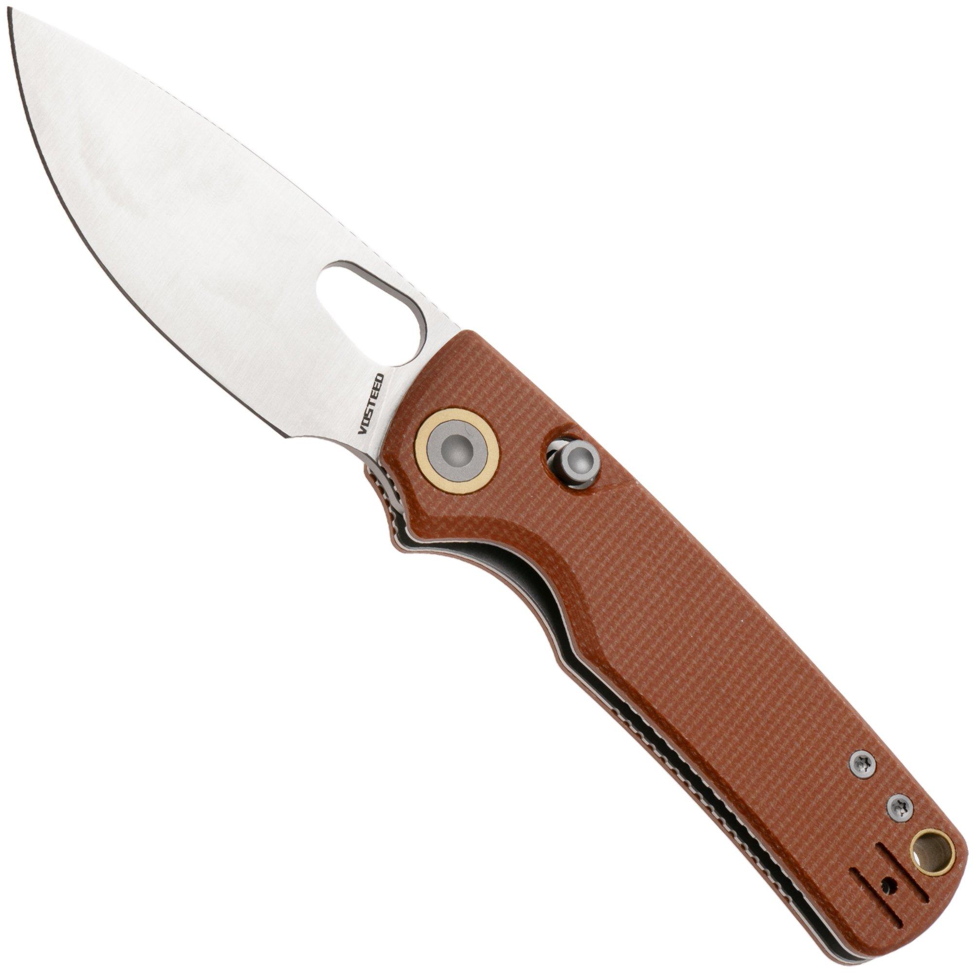 Vosteed Porcupine A2604 Satin 14C28N, Brown Micarta, zakmes, Yue Dong design