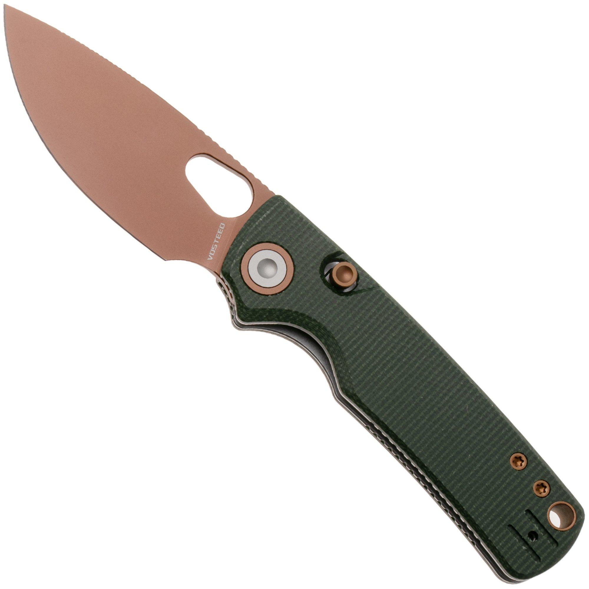 Vosteed Porcupine A2609 Copper Dune PVD 14C28N, Green Micarta, Taschenmesser, Yue Dong Design