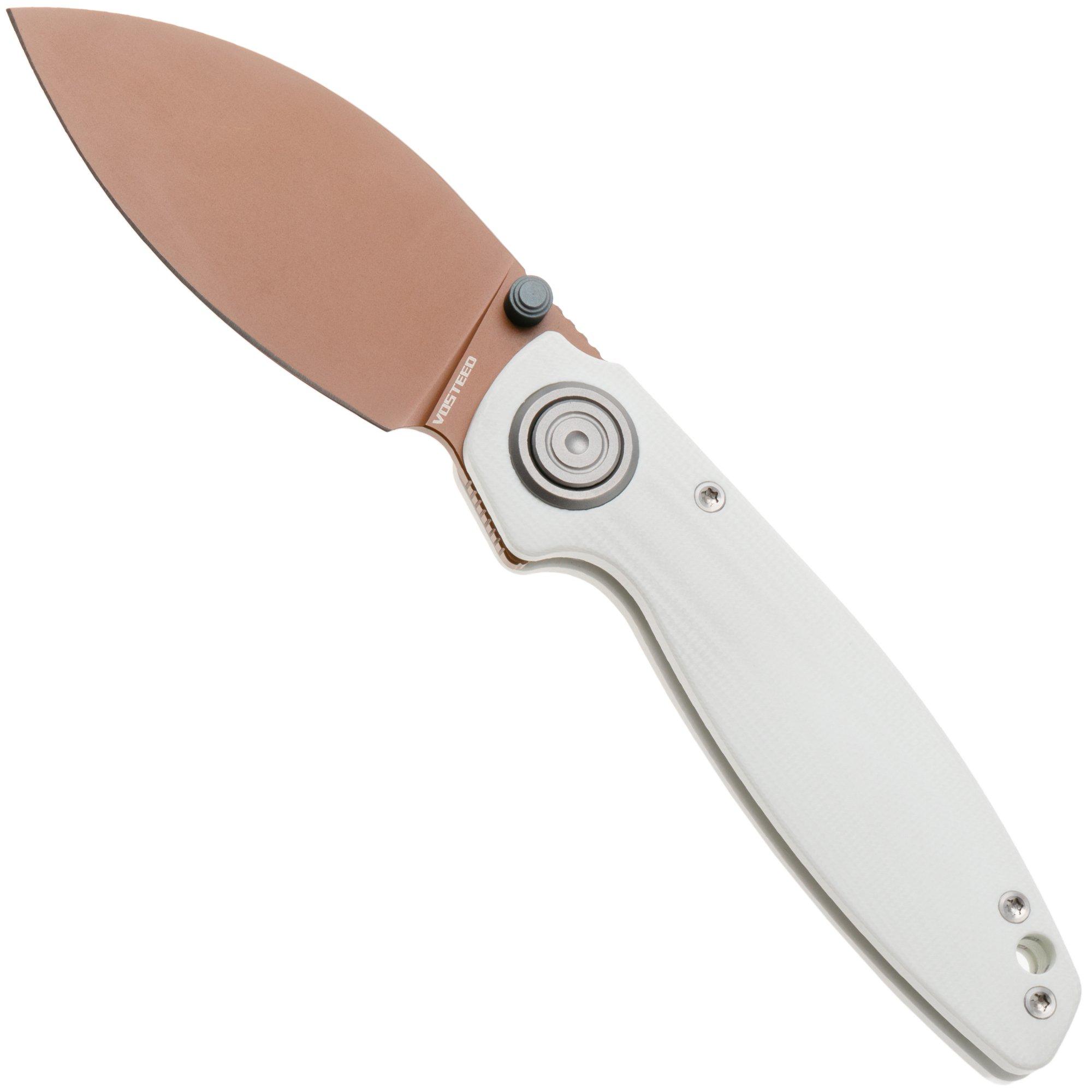 Vosteed Shilin Cutter A2808 Copper Dune PVD 154CM, White G10, zakmes, Yue Dong design