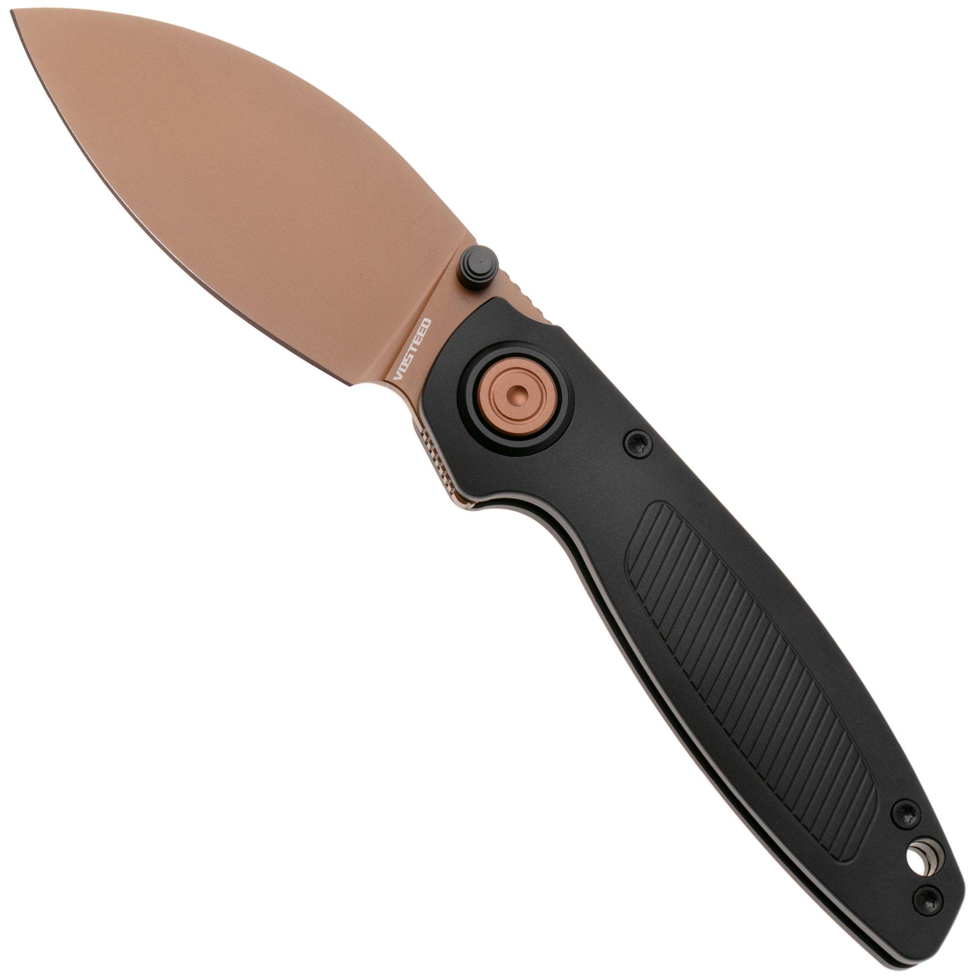 Vosteed Shilin Cutter A2812 Copper Dune PVD Elmax, Black Aluminum, couteau de poche, Yue Dong design