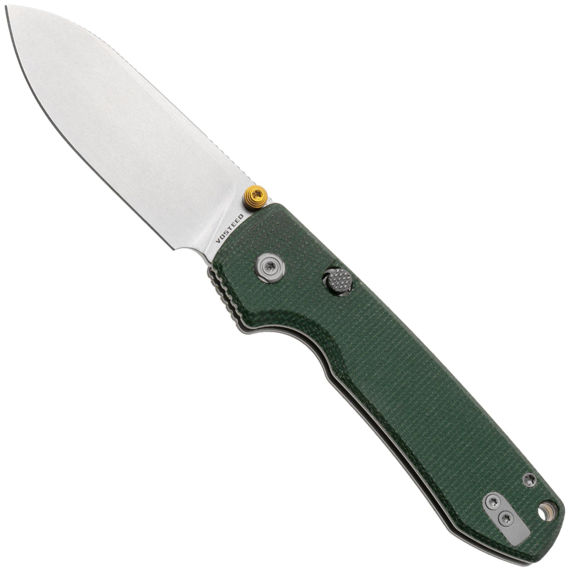 Vosteed Raccoon A2904 Stonewashed 14C28N, Green Micarta, Taschenmesser, Yue Dong Design