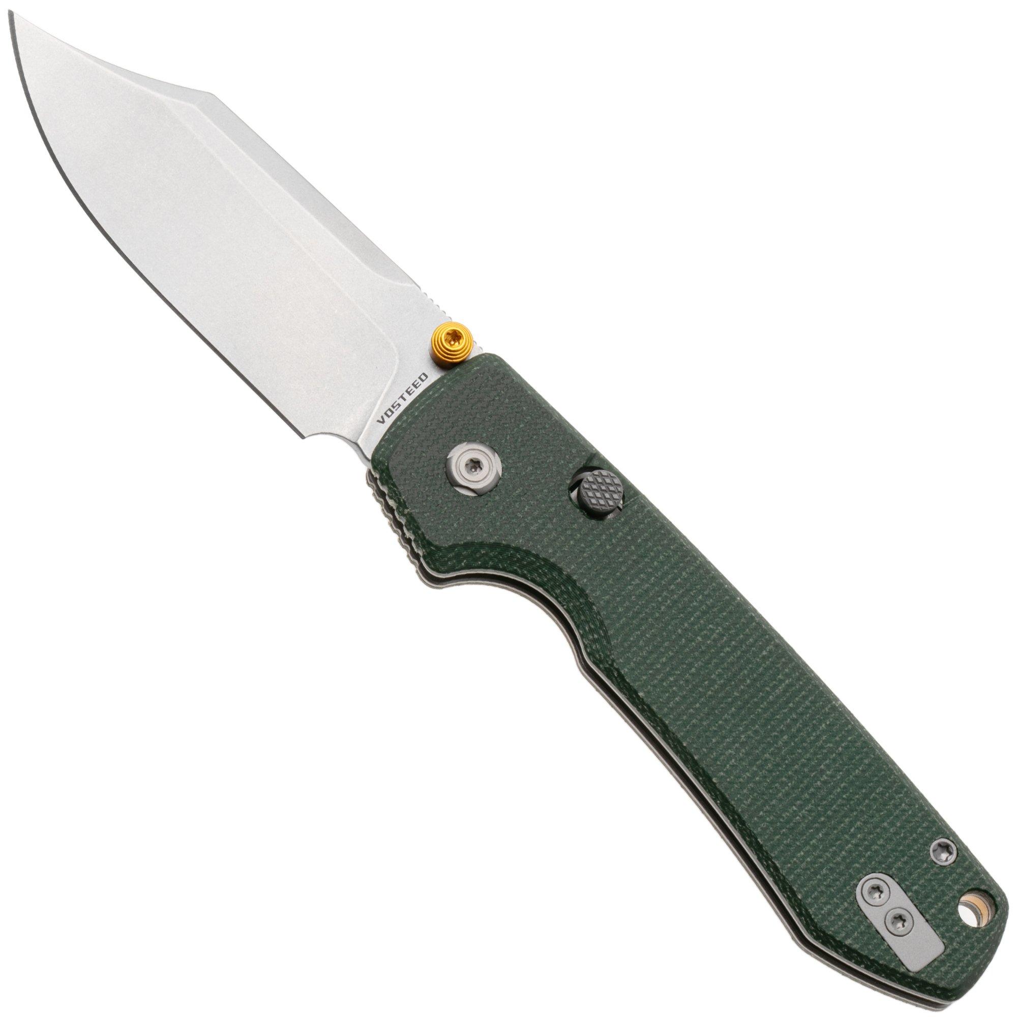 Vosteed Raccoon A2911 Stonewashed 14C28N, Green Micarta, zakmes, Yue Dong design