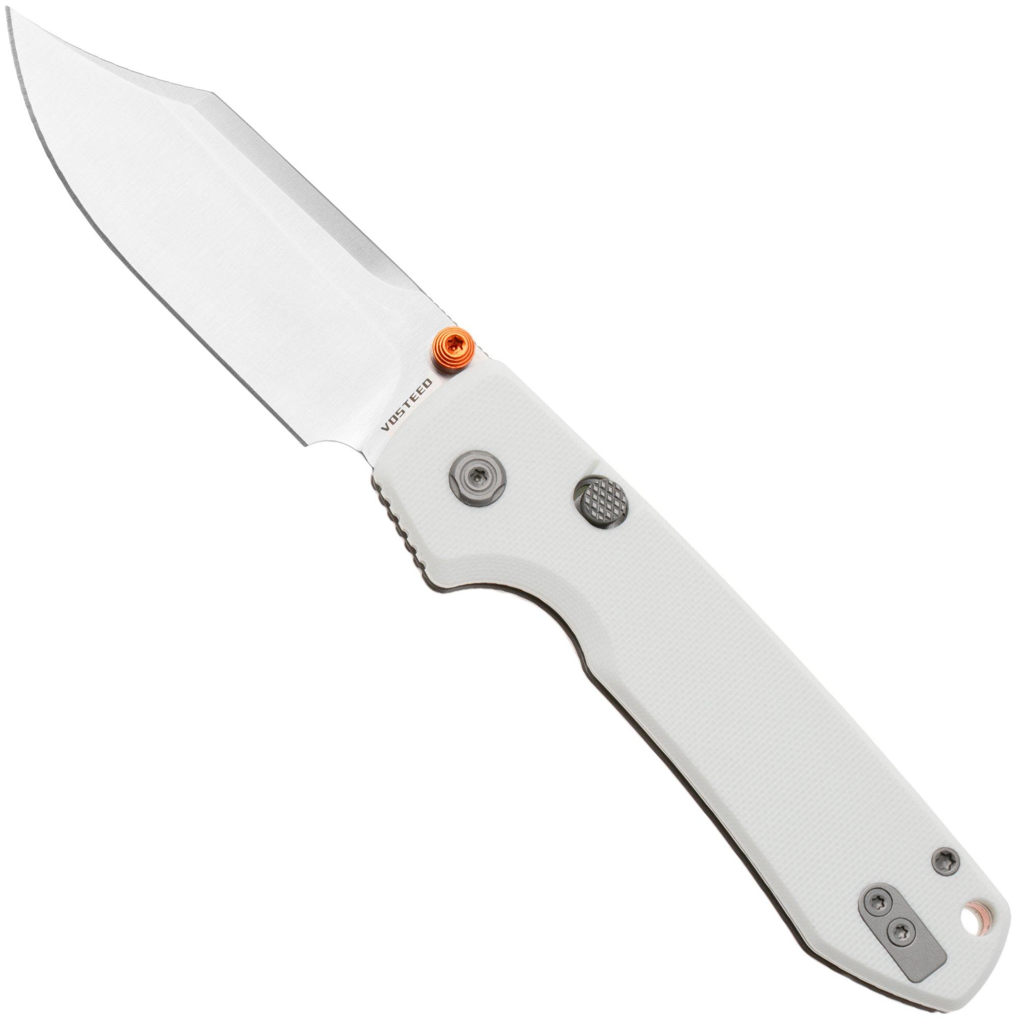 Vosteed Raccoon A2912 Satin 14C28N, White G10, Taschenmesser, Yue Dong Design