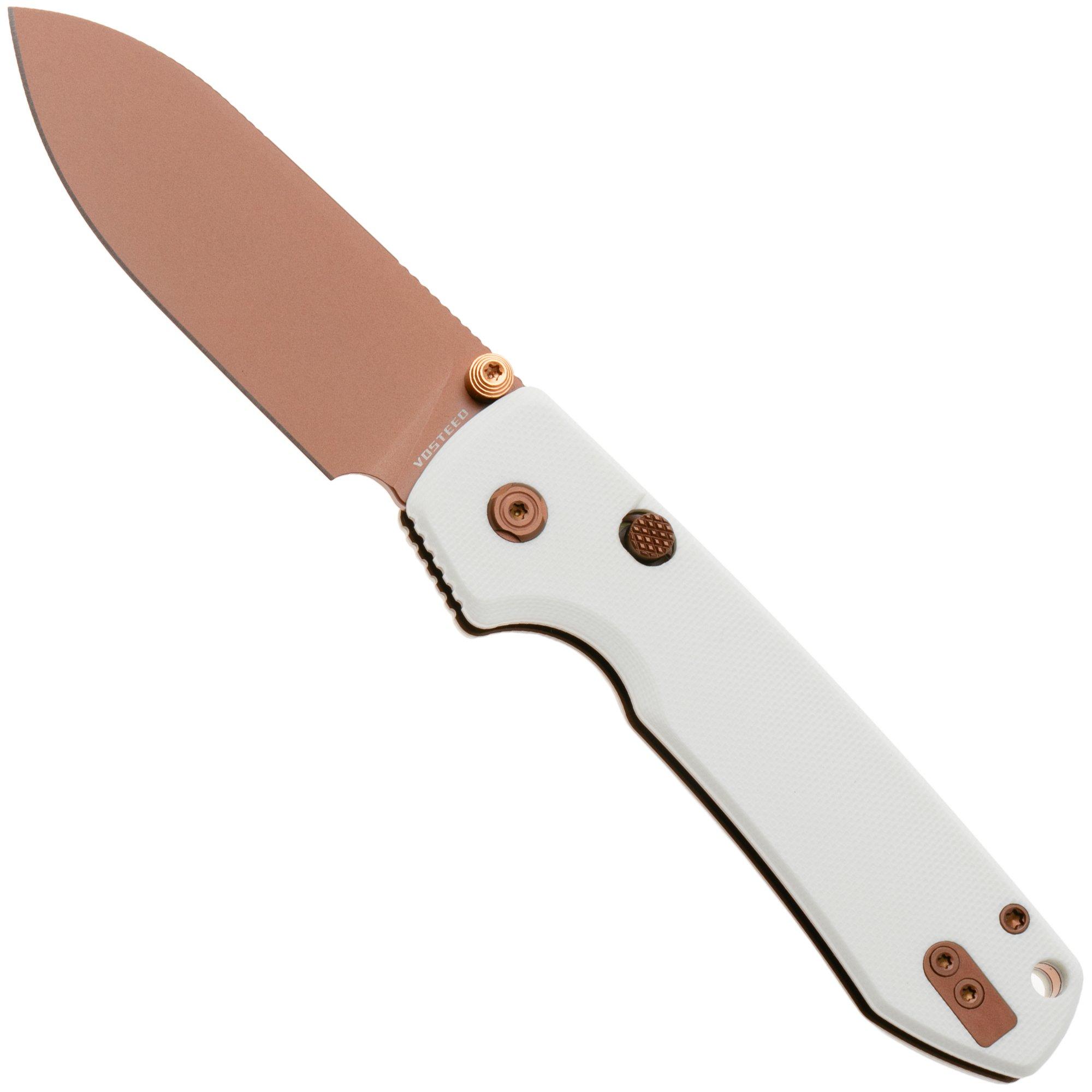 Vosteed Raccoon A2913 Copper Dune PVD 14C28N, White G10, zakmes, Yue Dong design