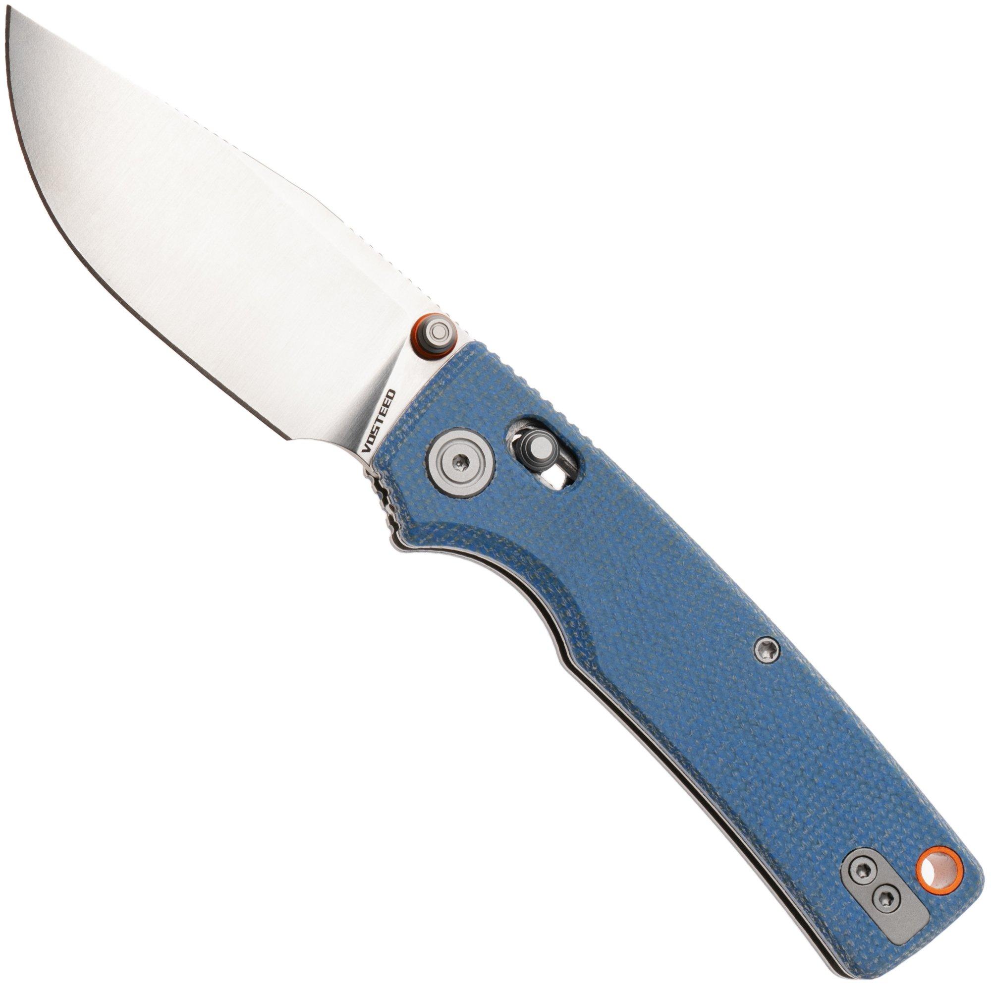 Vosteed Porcupine ModSwap A3105 Satin 154CM, Blue Micarta, zakmes, Yue Dong design