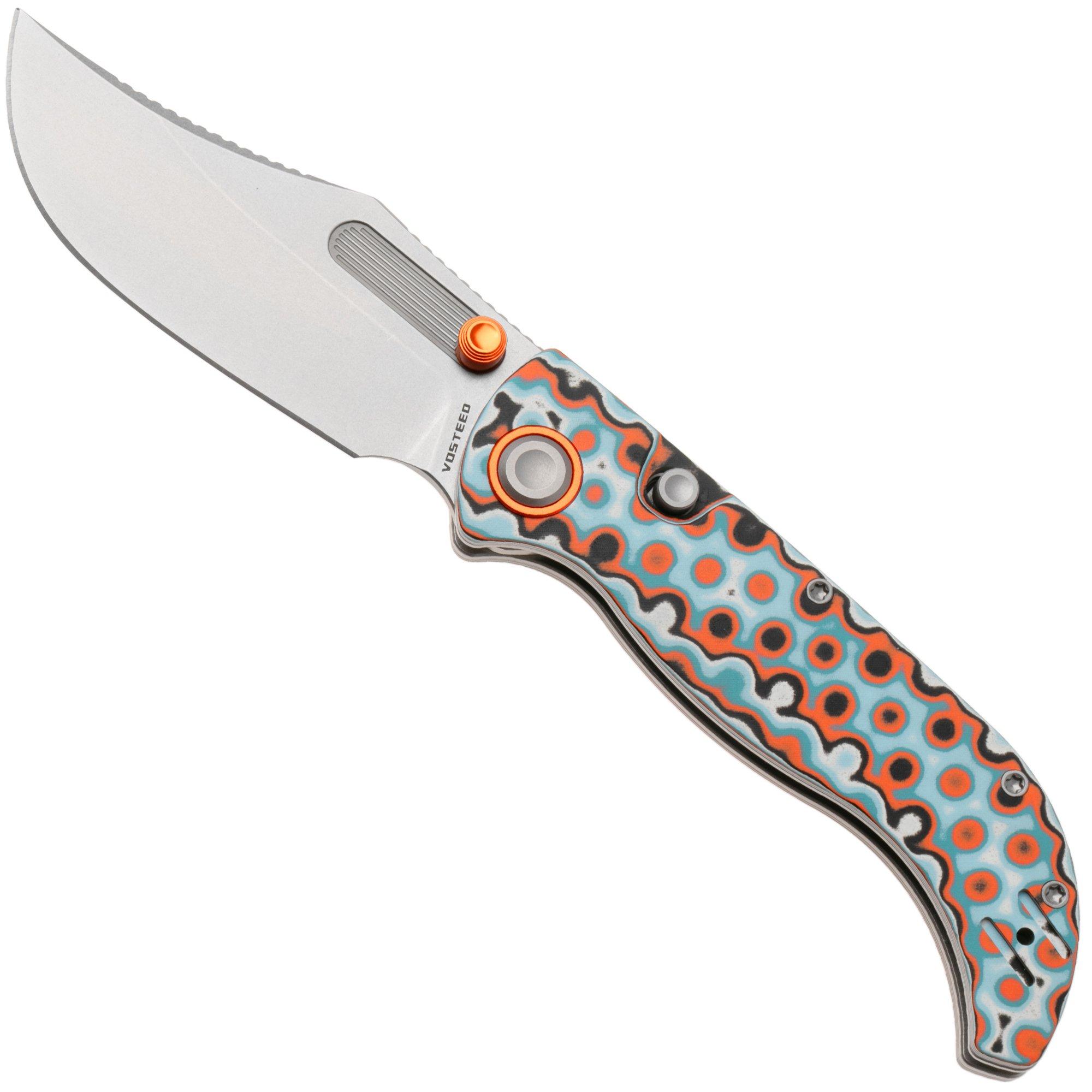 Vosteed Naga A3907 Stonewashed S35VN, Bamboo Micarta Coral Orbit, pocket knife