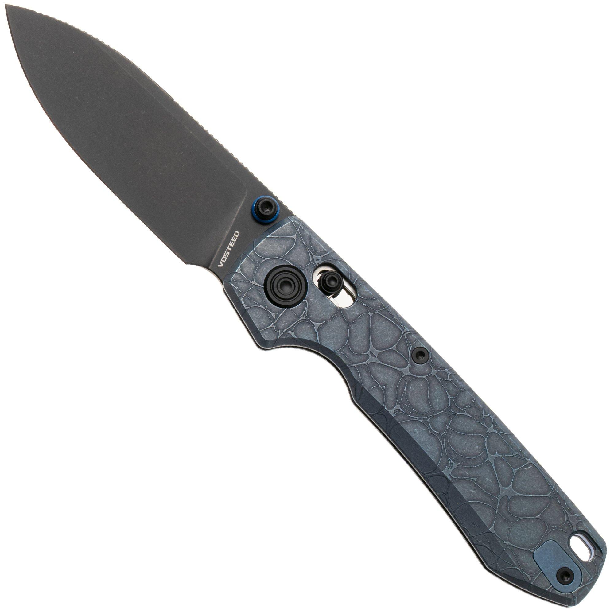 Vosteed Raccoon TiSlim A4510, Black Stonewash S35VN, Blue Titanium zakmes, Yue Dong design