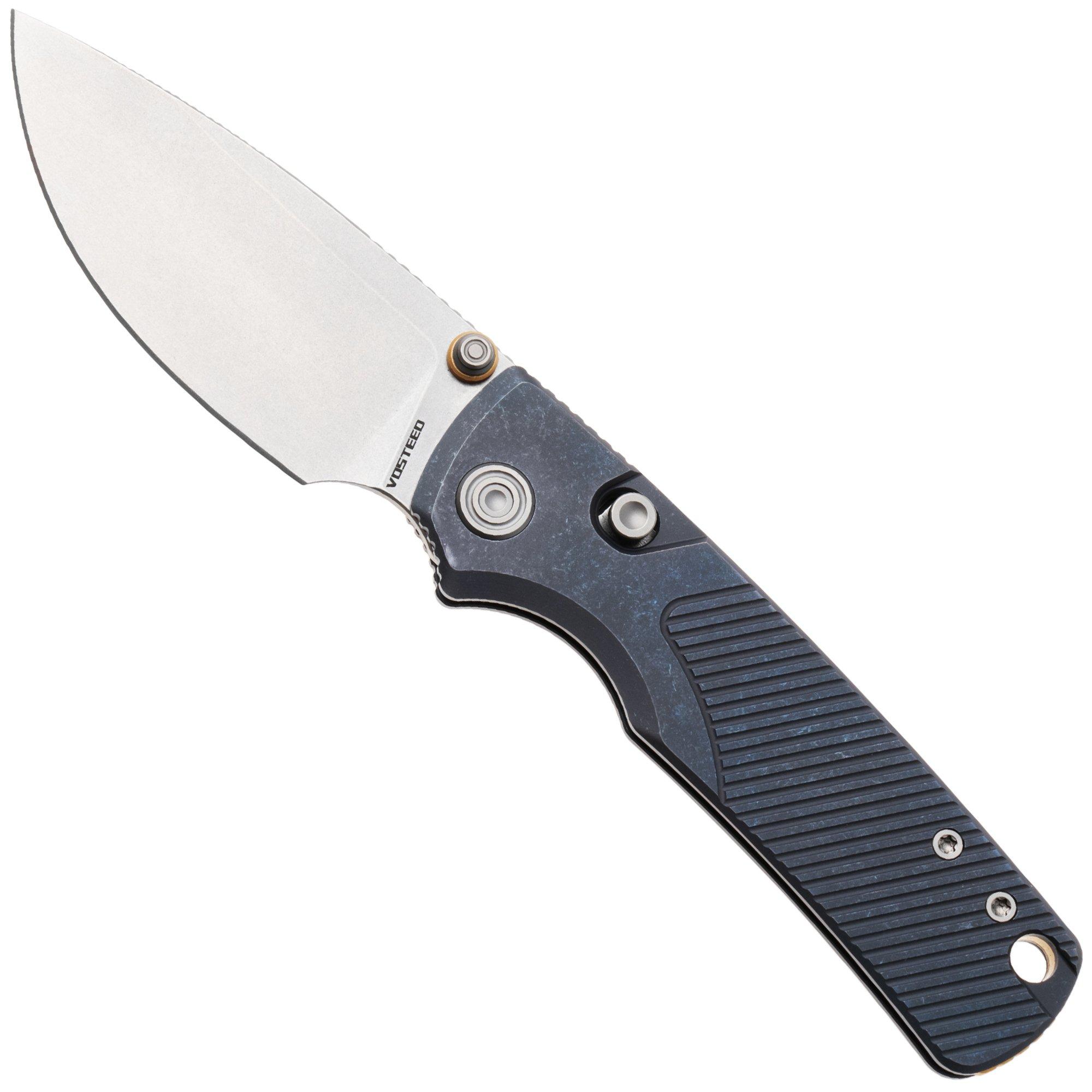 Vosteed Porcupine TiSlim A4803 Stonewashed 154CM, Blue Titanium, Taschenmesser, Yue Dong Design